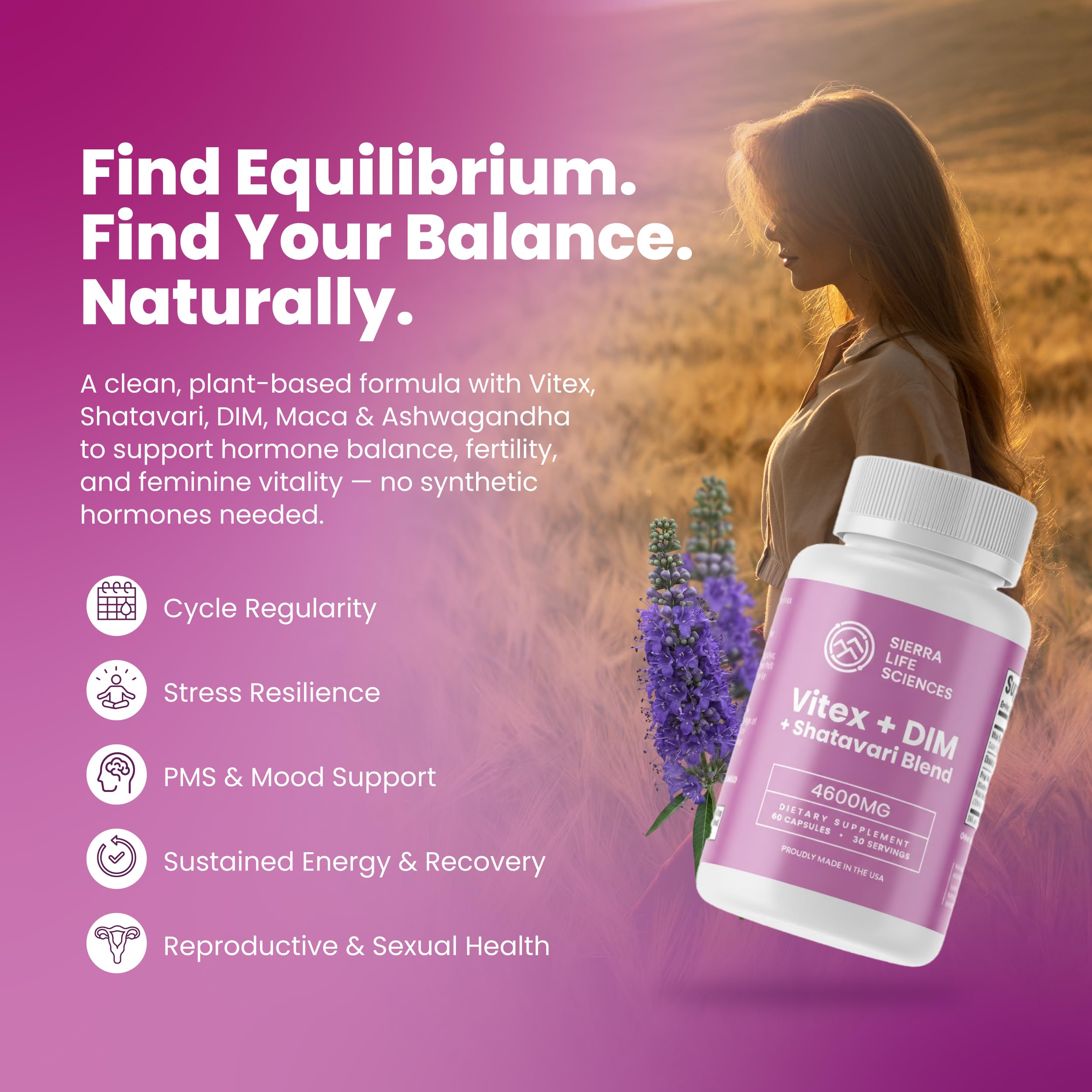 SIERRA LIFE SCIENCES Hormonal Balance Blend for Women – Vitex, DIM, Shatavari + Adaptogenic Support – Menstrual & Menopause Relief – Vegan, Clean-Label Formula – 4600mg – 60 Capsules SIERRA LIFE SCIENCES uk supplements