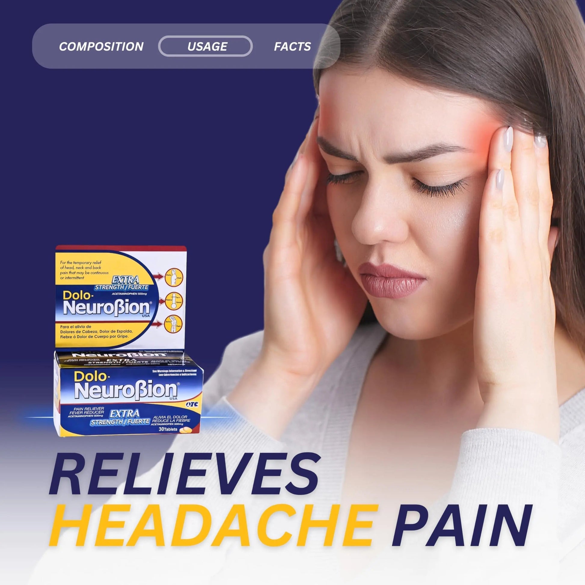 Dolo Neurobion 30 Tablets - Pain Reliever, Fever Reducer, Extra Strength, Fuerte, Alivia el Dolor, Reduce la Fiebre Neurobion uk supplements
