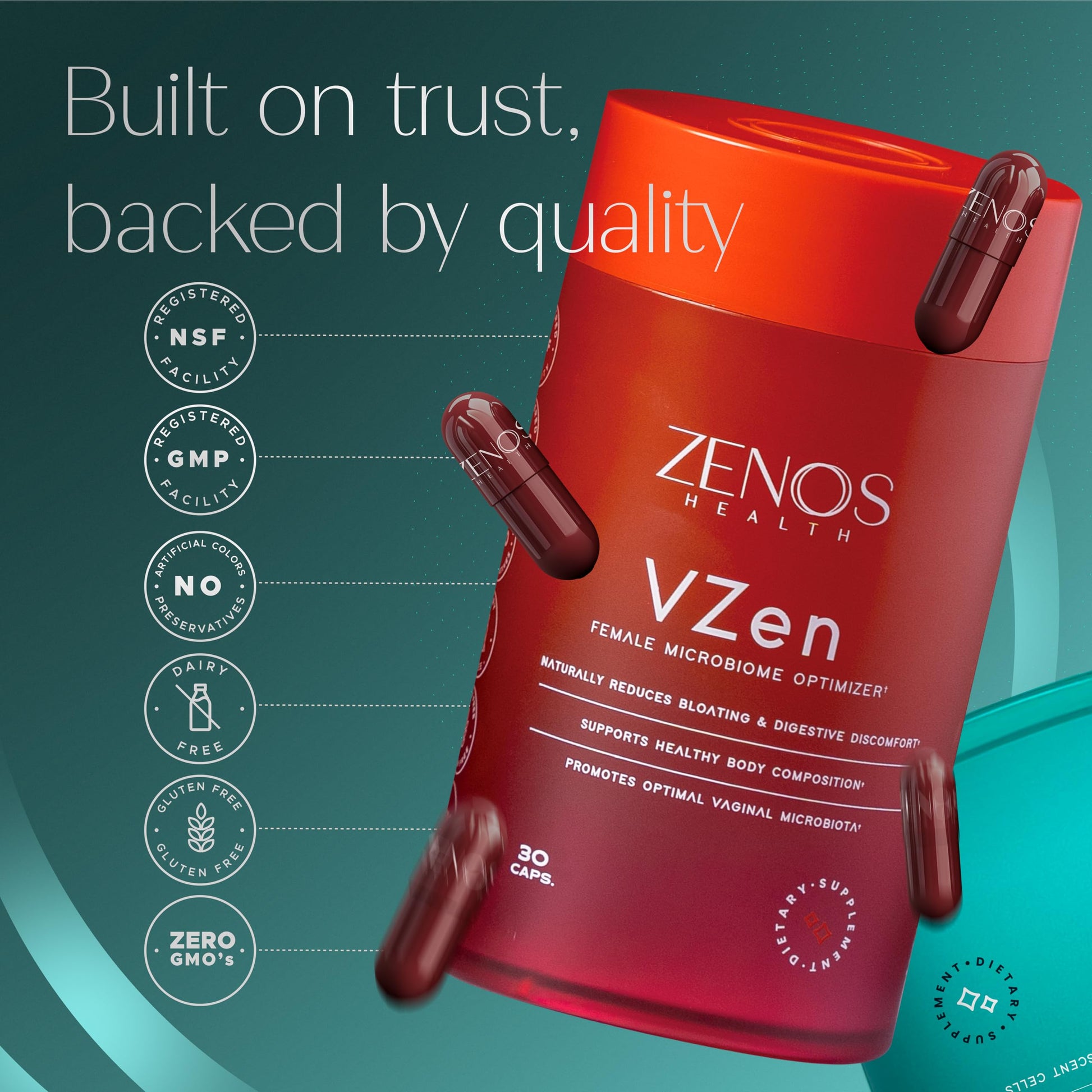 Zenos Health VZen Vaginal Probiotics for Women – Probiotics and Prebiotics for Digestive Health & Bloating Relief for Women – Improve Gut Health, Urinary Tract & Daily Wellness - Made in USA, 30 Caps Zenos Health uk supplements