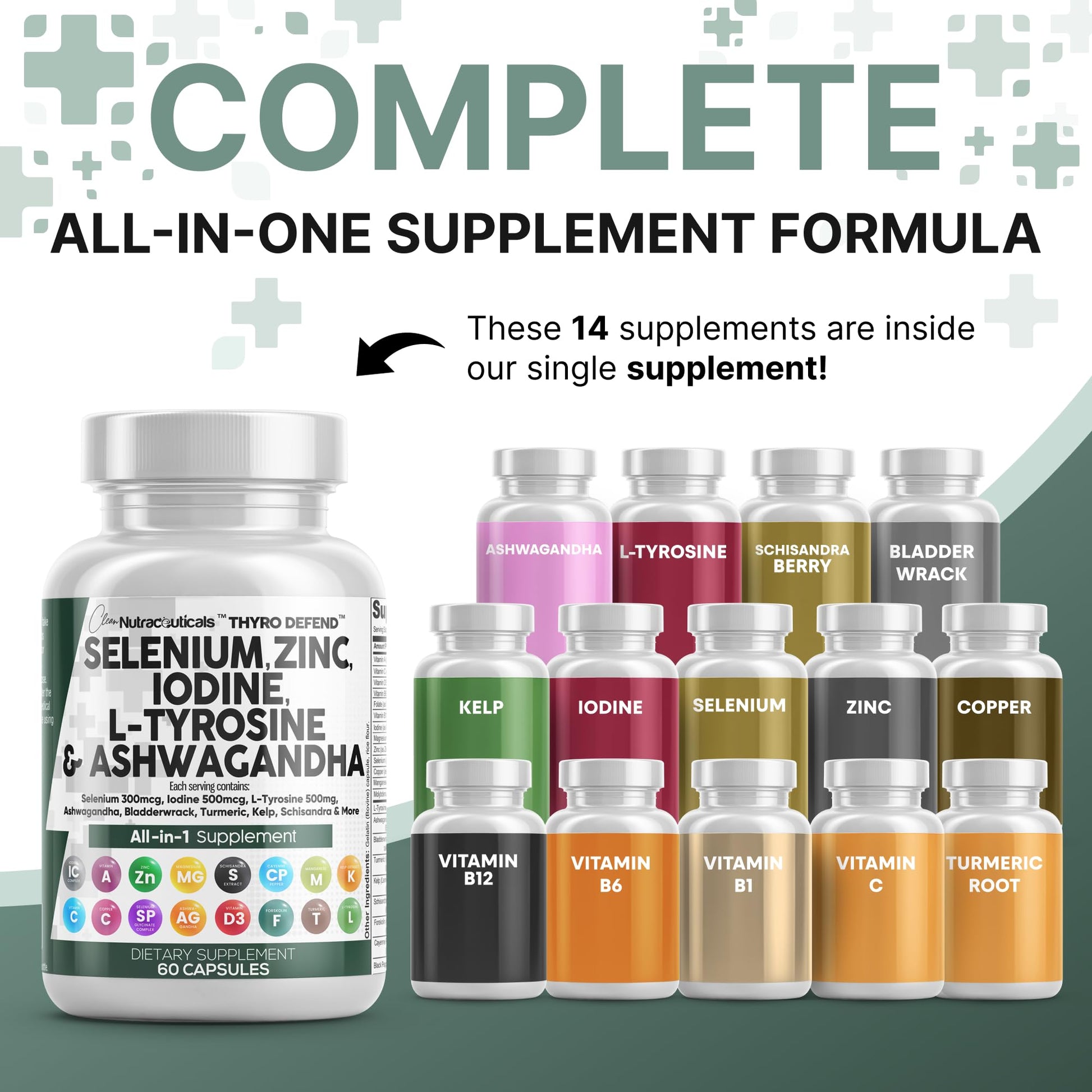 Clean Nutra Selenium 300mcg Iodine 500mcg Thyroid Support for Women & Men | L Tyrosine 500mg Ashwagandha Supplement Bladderwrack, Turmeric, Kelp, Schisandra Zinc Pills Capsule Supplements Clean Nutraceuticals uk supplements
