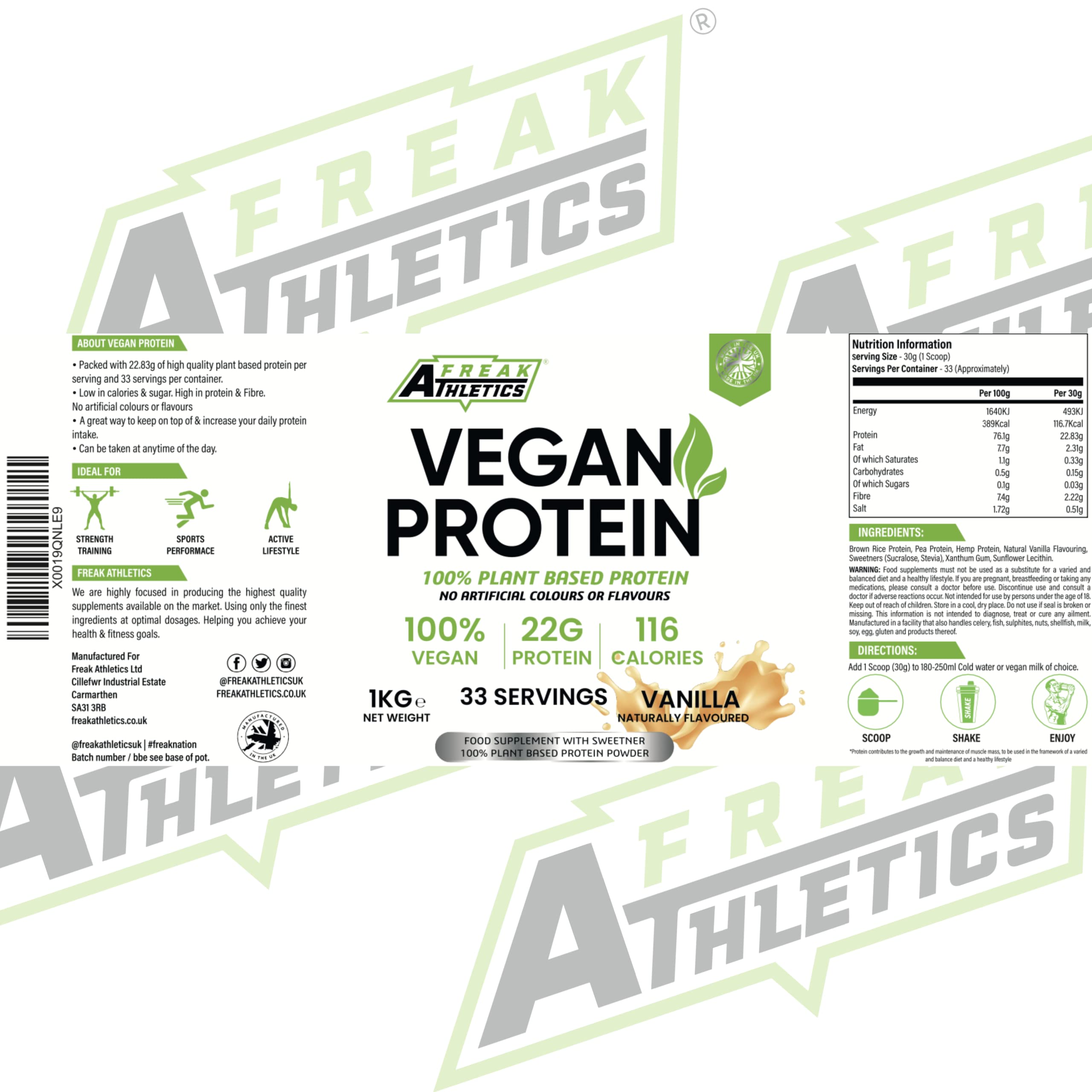 Vegan Protein Powders - Plant Based Vegan Protein Powder 1kg Soy Free Protein Powder Freak Athletics uk supplements