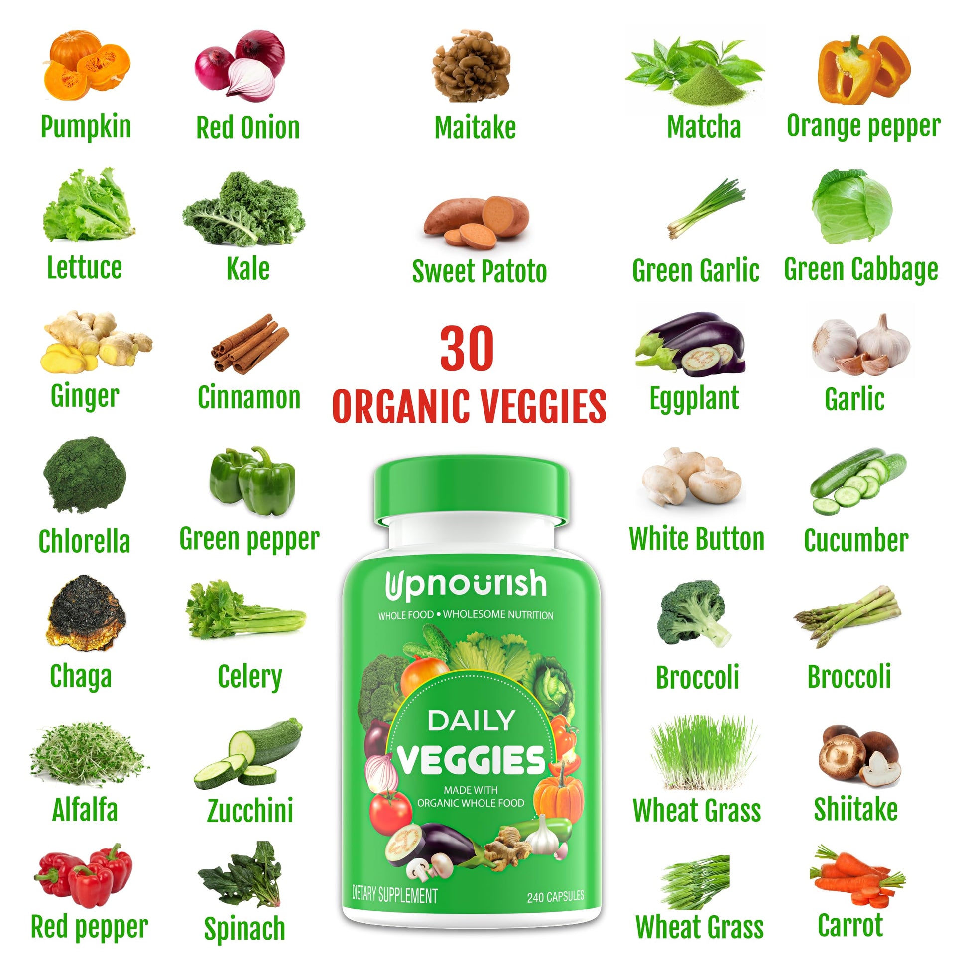 UpNourish Organic Fruits and Veggies Supplement - Support Diet Balance, Body Cleanse & Energy - 480 Fruits and Super Greens Capsules from Nature - Fruit and Vegetable Supplements for Adults & Kids UpNourish uk supplements