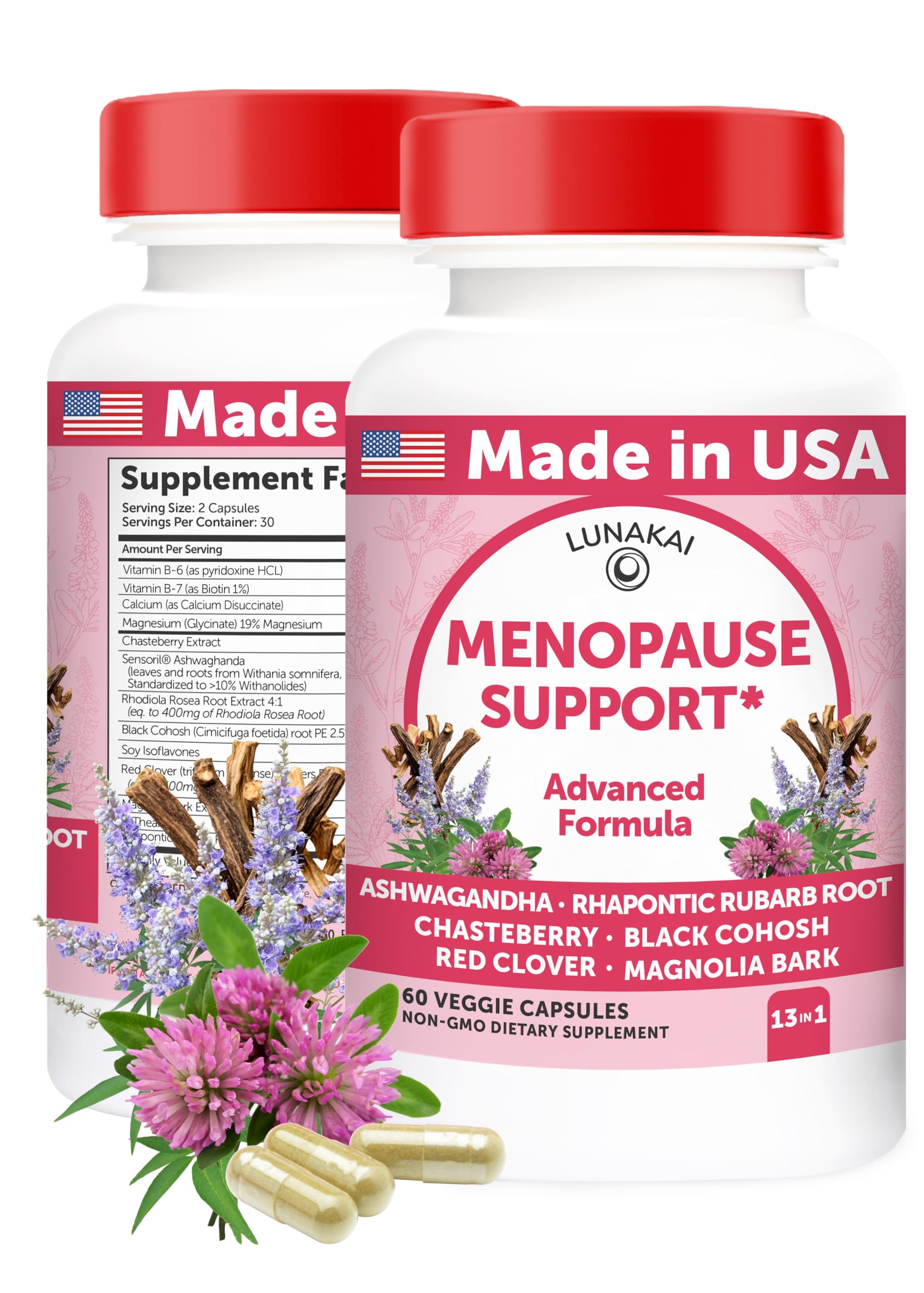 Lunakai USA Made Natural Menopause Supplements for Women – 13-in-1 Menopause Relief for Hot Flashes, Night Sweats, Sleep & Mood Support, 60ct Lunakai uk supplements