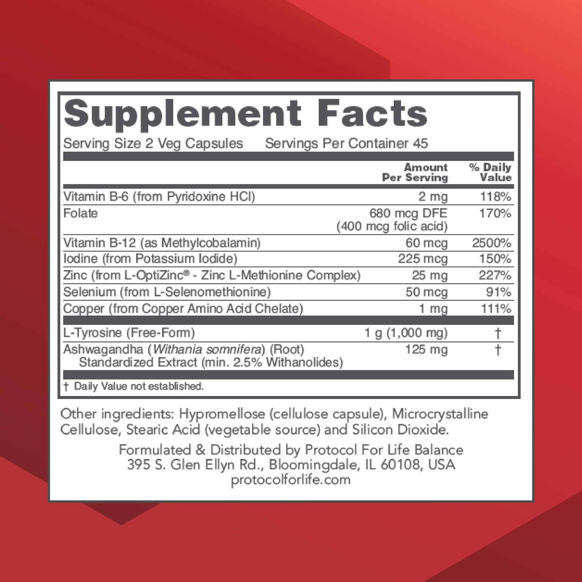 PROTOCOL FOR LIFE BALANCE Ortho Thyroid - Supports Healthy Thyroid Function* - with Ashwagandha, Zinc & Selenium - Non-GMO & Kosher - 90 Veg Capsules PROTOCOL FOR LIFE BALANCE uk supplements