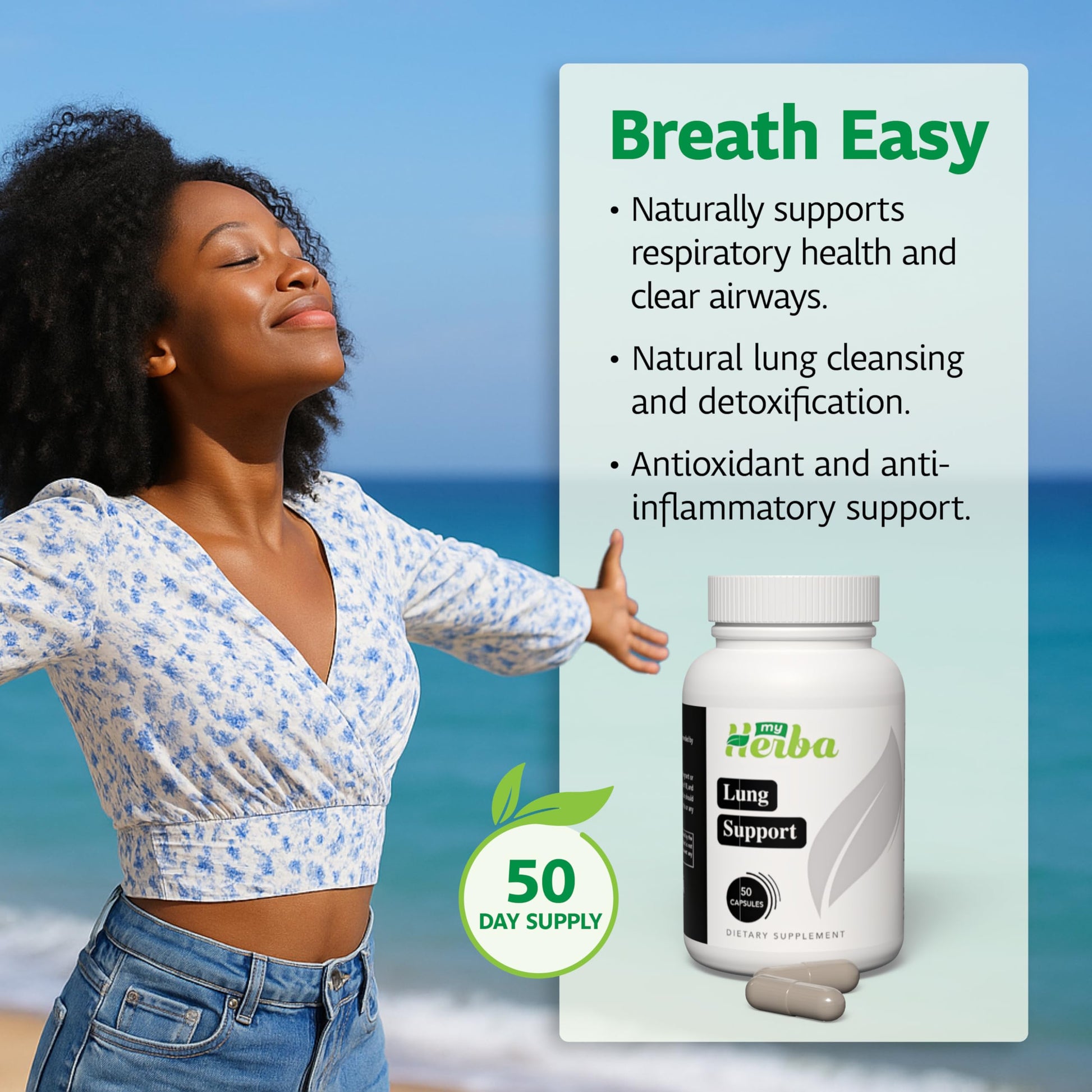 MyHerba Lung Support Supplement - Vegan Formula with Marshmallow Root, Chlorella, Ginkgo Biloba Leaf, Irish Sea Moss & PAU D’Arco - Deep Lung Cleanse, Detox and Immune Support for Adults, 50 Capsules MyHerba uk supplements