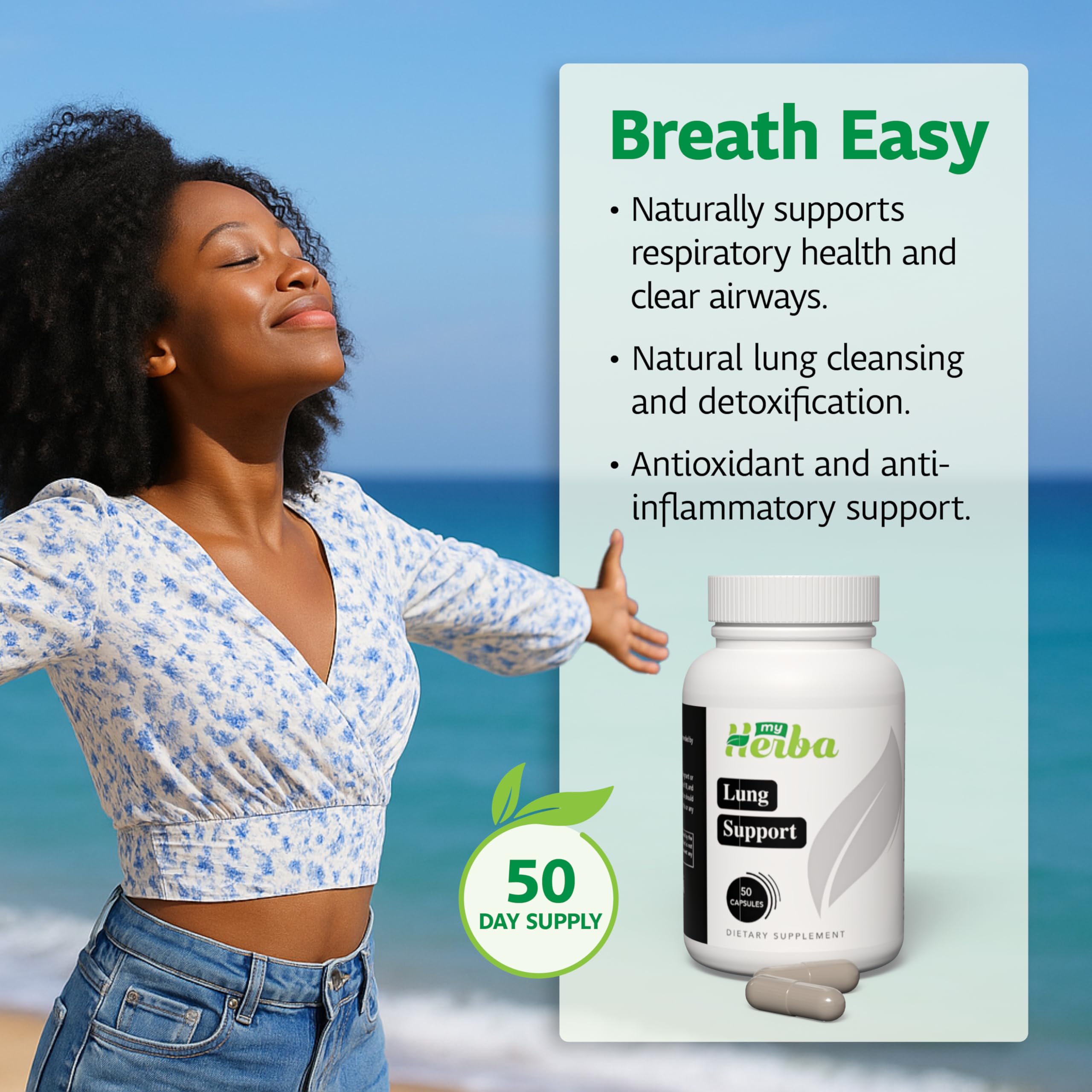 MyHerba Lung Support Supplement - Vegan Formula with Marshmallow Root, Chlorella, Ginkgo Biloba Leaf, Irish Sea Moss & PAU D’Arco - Deep Lung Cleanse, Detox and Immune Support for Adults, 50 Capsules MyHerba uk supplements