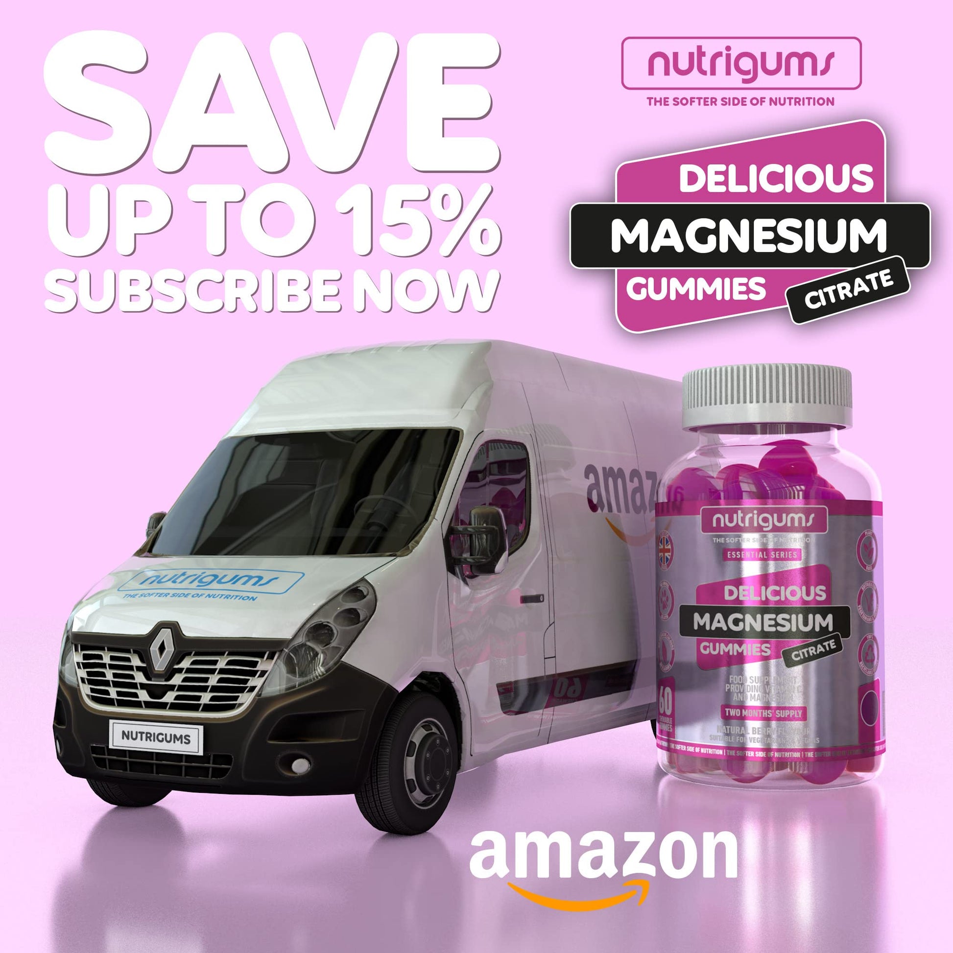Magnesium Citrate 1250mg & Vitamin C Gummy | Mixed Berry Flavour | 60 Vegan Gummies Nutrigums uk supplements