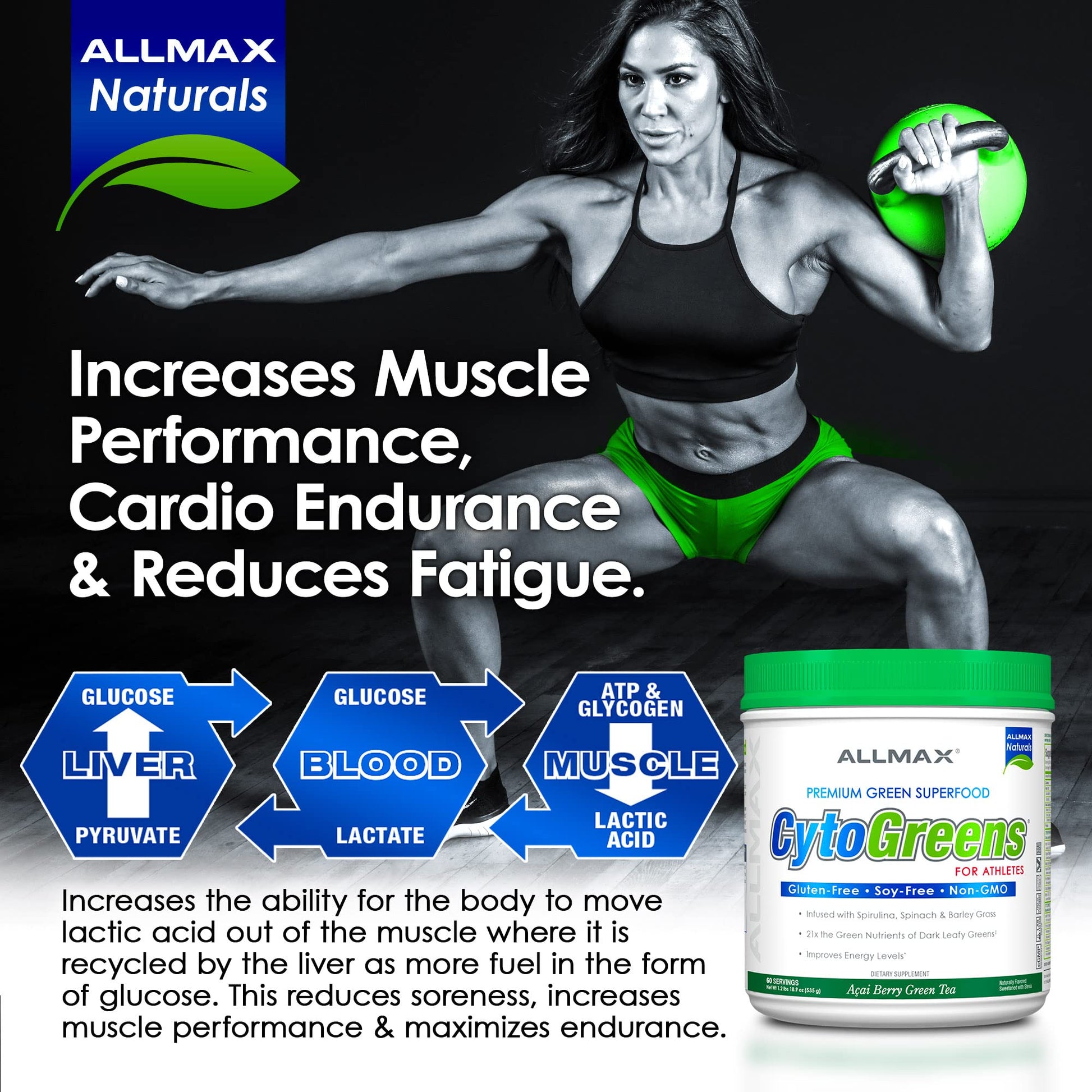 ALLMAX Naturals CytoGreens Super Greens Powder, Premium Green Superfood with Greens, Superfoods, Daily Greens Supplement, Acai Berry Green Tea, 14 Servings ALLMAX uk supplements