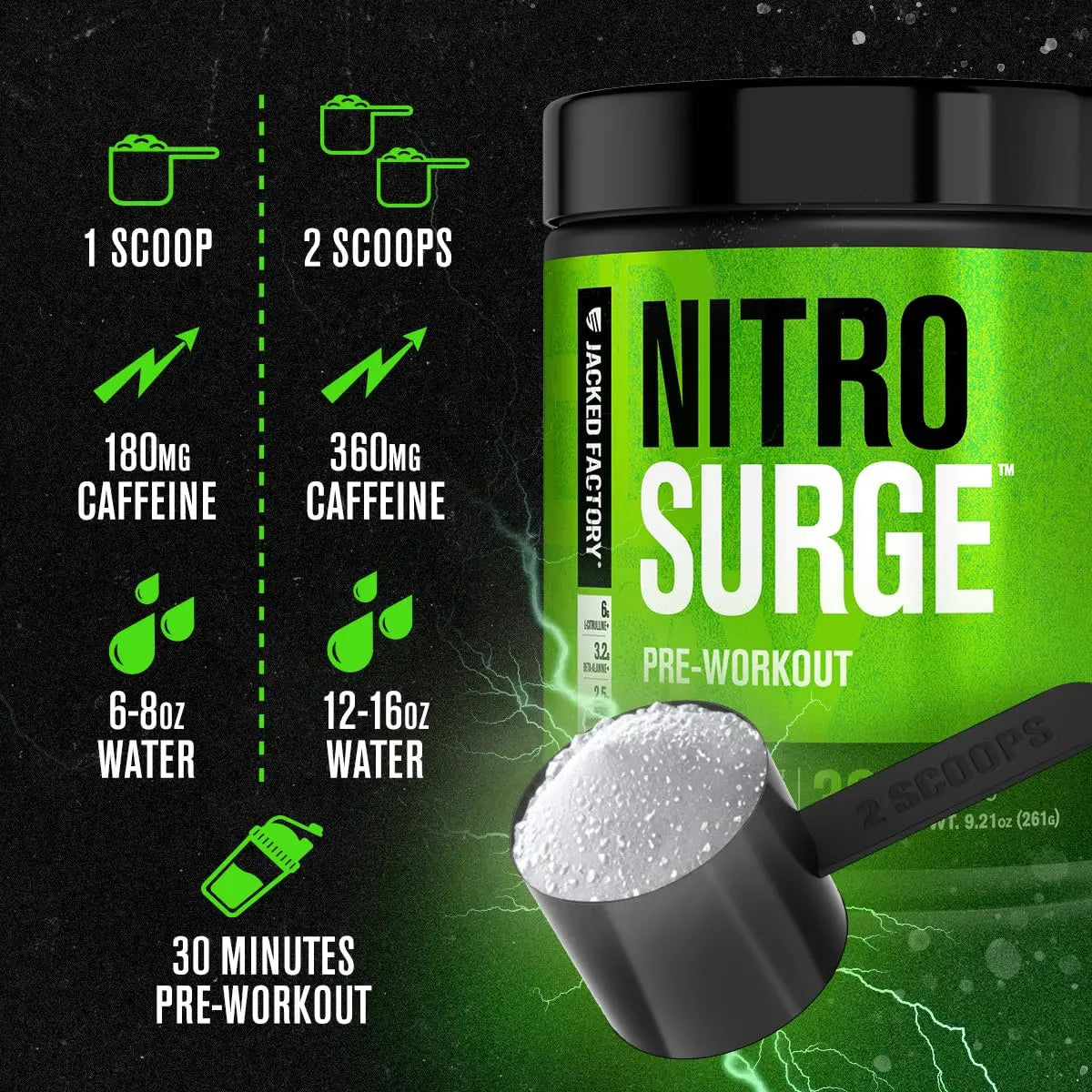 Jacked Factory NITROSURGE Pre Workout Supplement - Endless Energy, Instant Strength Gains, Clear Focus, Intense Pumps - NO Booster & Preworkout Powder with Beta Alanine Jacked Factory uk supplements