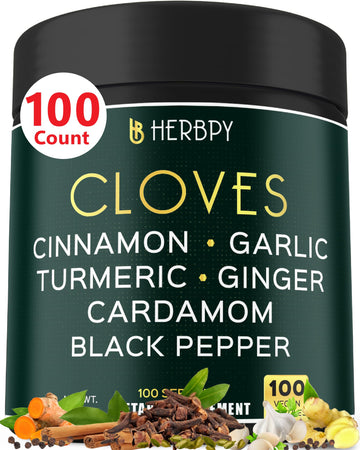 Herbpy 7in1 Clove Supplement Rich in Vitamins & Minerals Supports Digestion, Immune & Heart Health with Cinnamon, Turmeric, Ginger, Cardamom, Garlic & Black Pepper - 100 Vegan Capsules Herbpy uk supplements