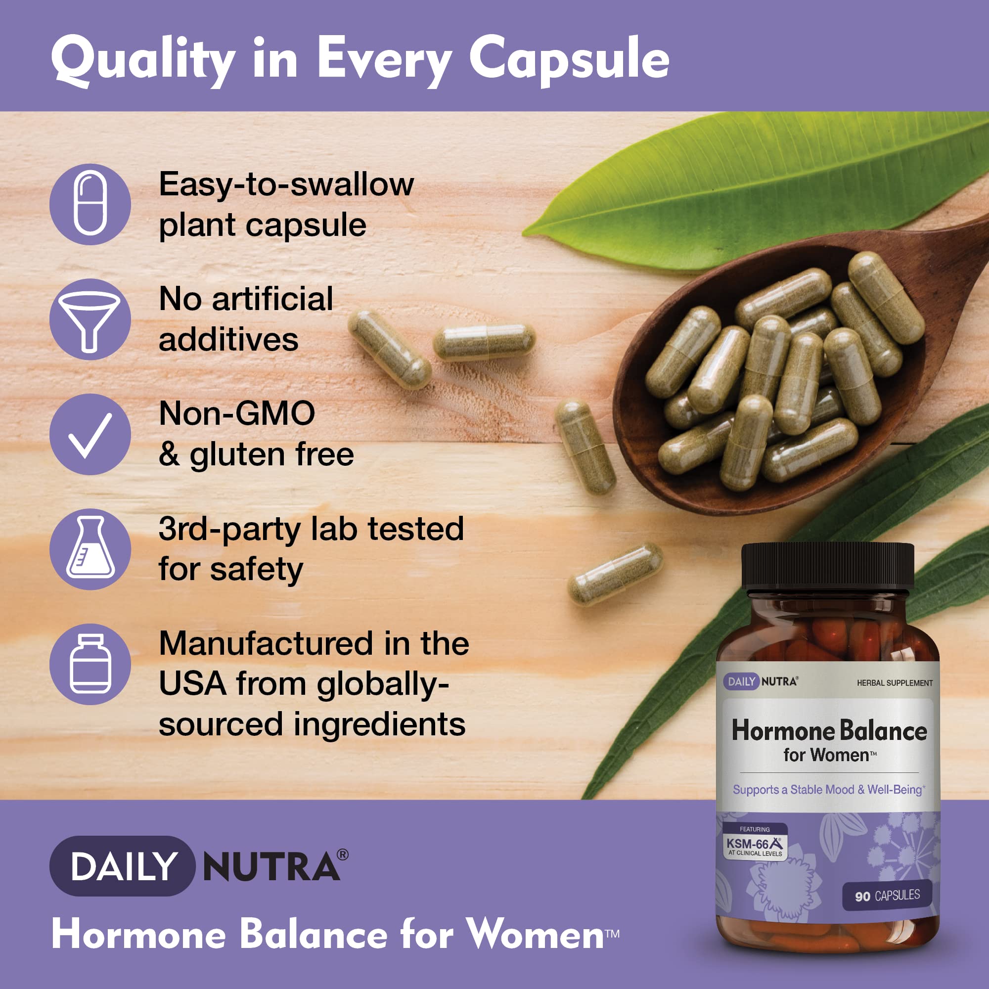 Hormone Balance for Women - Natural Mood Supplement - PMS Relief and Menopause Support | Featuring Clinically Studied KSM-66 Ashwagandha (90 Capsules) DailyNutra uk supplements