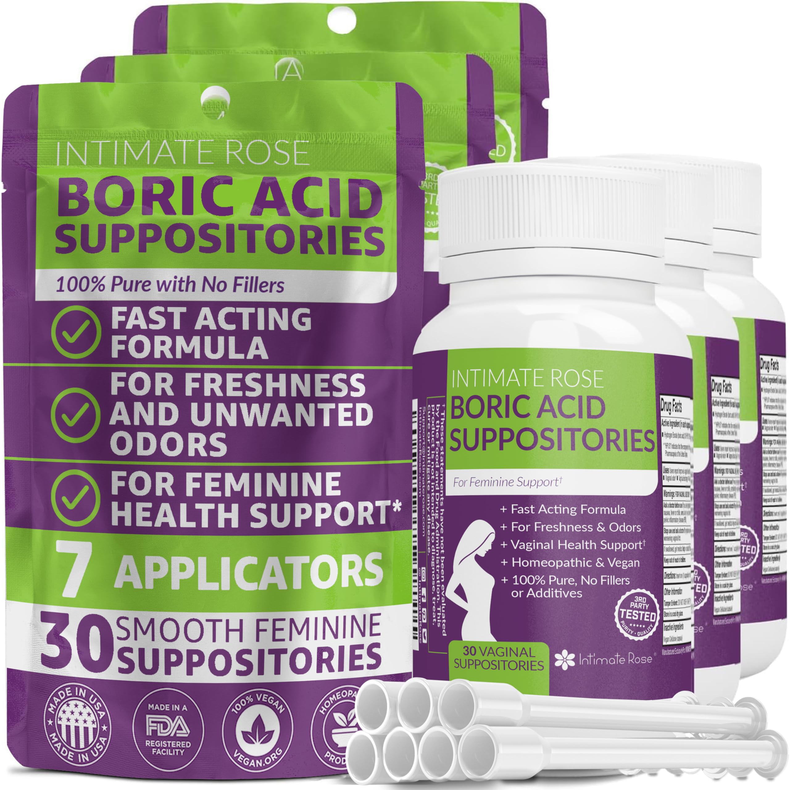 Boric Acid Suppositories - Helps Fight Against BV, Yeast Infections - Manages Odor - Promote pH Balance Intimate Rose uk supplements