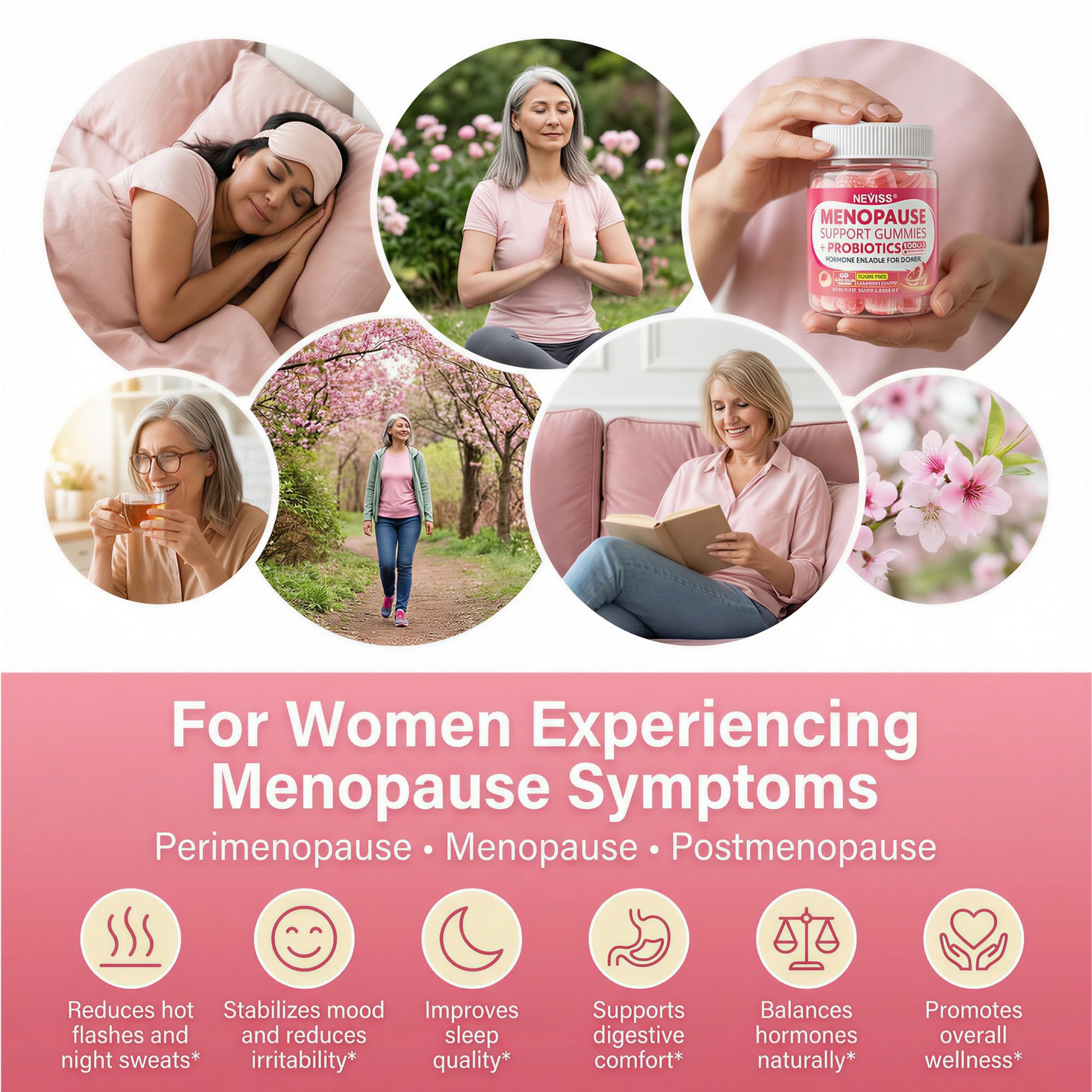 Sugar Free Menopause Supplement Gummies for Women, Menopause Probiotics (10 Billion CFU) Filled Gummy with Ashwagandha, Dong Quai & Black Cohosh for Hot Flashes, Night Sweats, Mood Swings, Gut Health NEVISS uk supplements