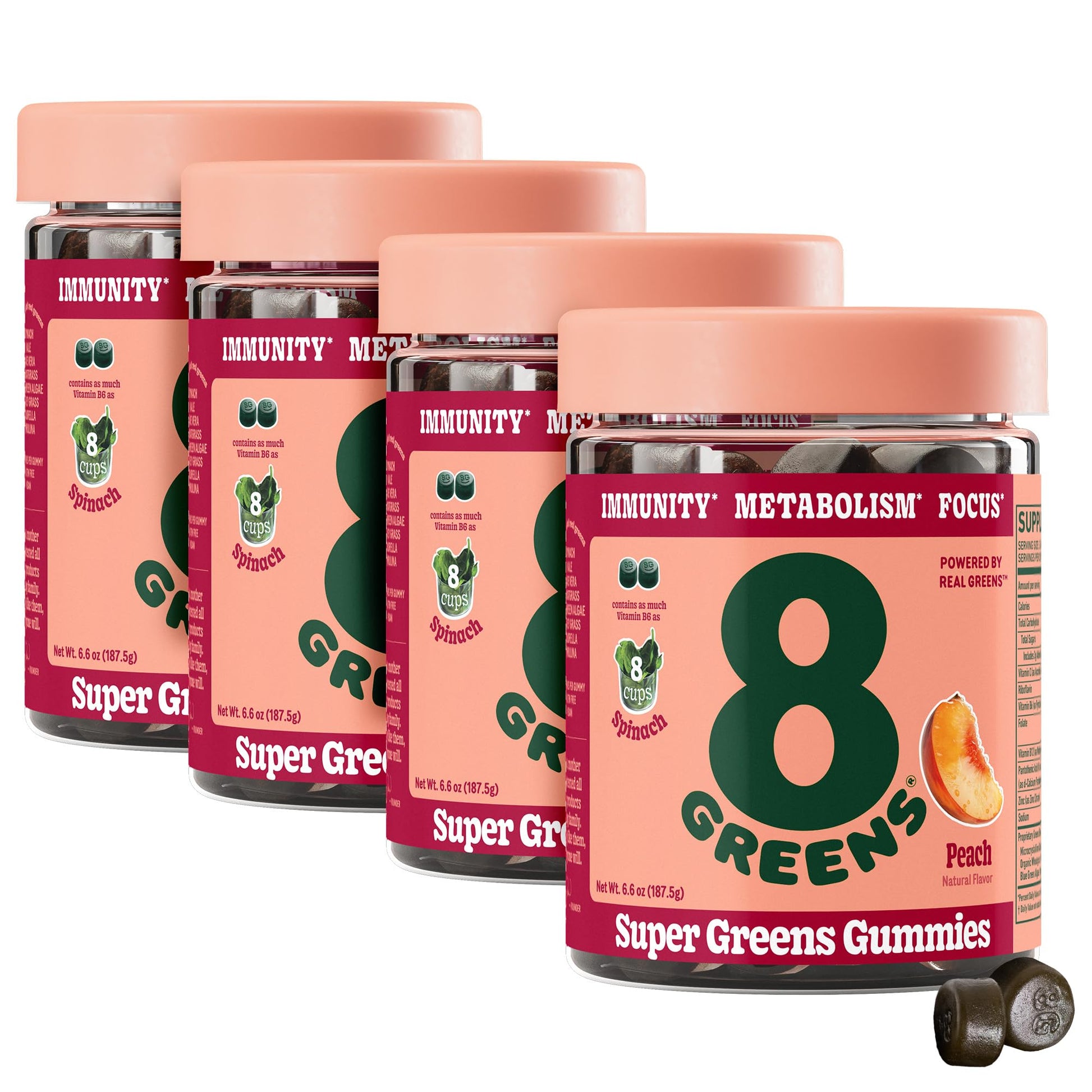 8Greens Supergreens Gummies | Super Greens Powder Superfood Gummy for Metabolism, Immunity & Focus, Digestive Health Enzymes, Organic: Chlorella, Spirulina, Aloe Vera, Peach Flavor, 200 Count 8Greens uk supplements