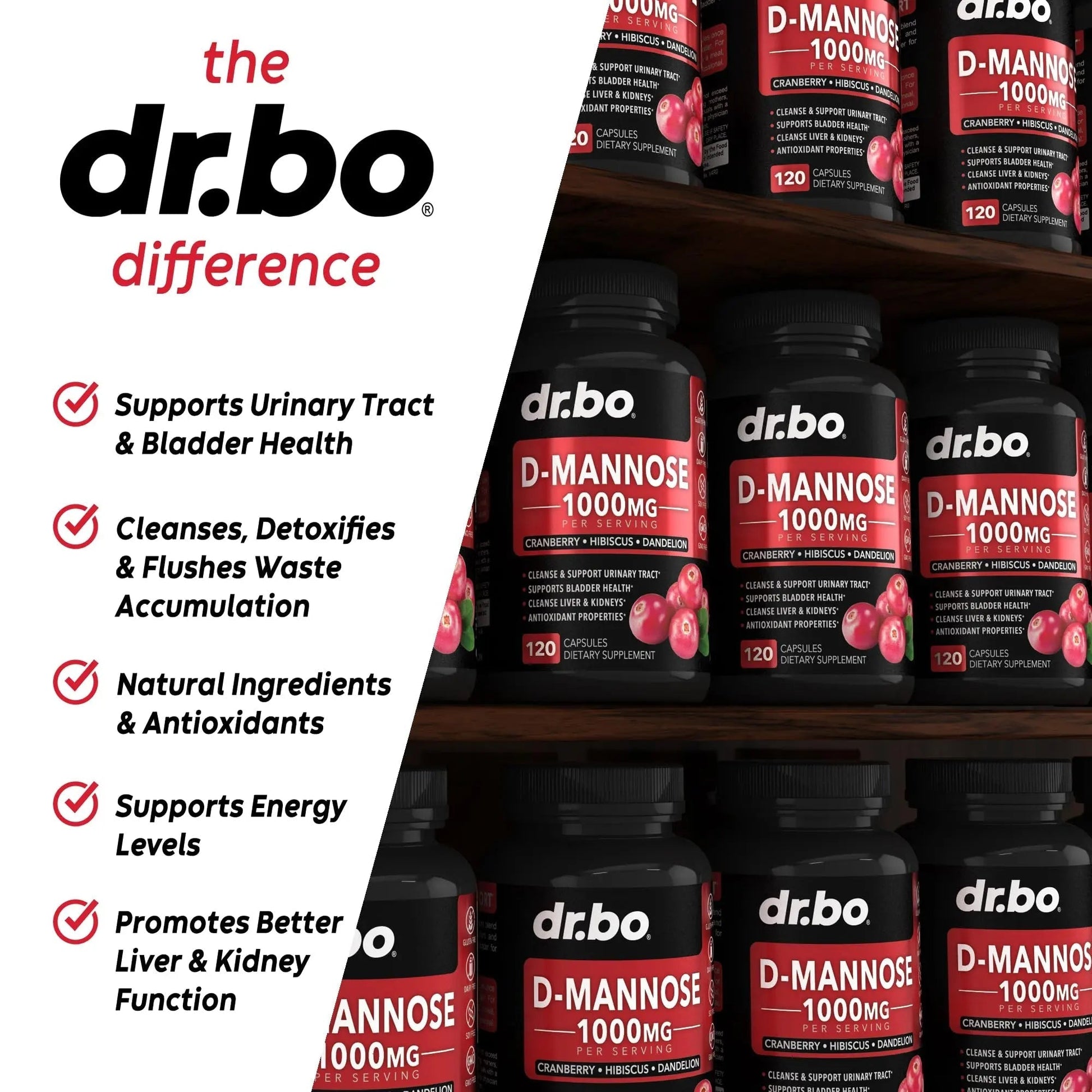 D Mannose Supplements for Women Pills - Natural D-Mannose 500mg Capsules, Cranberry DMannose Pills 1000mg Per Serving - Bladder Flush & Urinary Tract Cleanse Health Supplement - 120 Veg Capsules DR. BO uk supplements