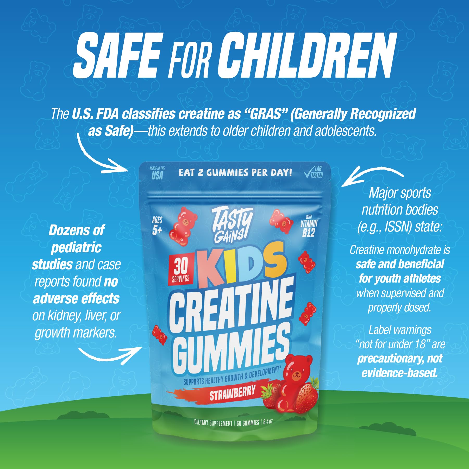 TASTY GAINS Kids & Teen Creatine Gummies with Vitamin B12 for Growth Support, Easy Chew Daily Supplement, Gummy Vitamins for Kids and Teens, Ages 5+ TASTY GAINS uk supplements
