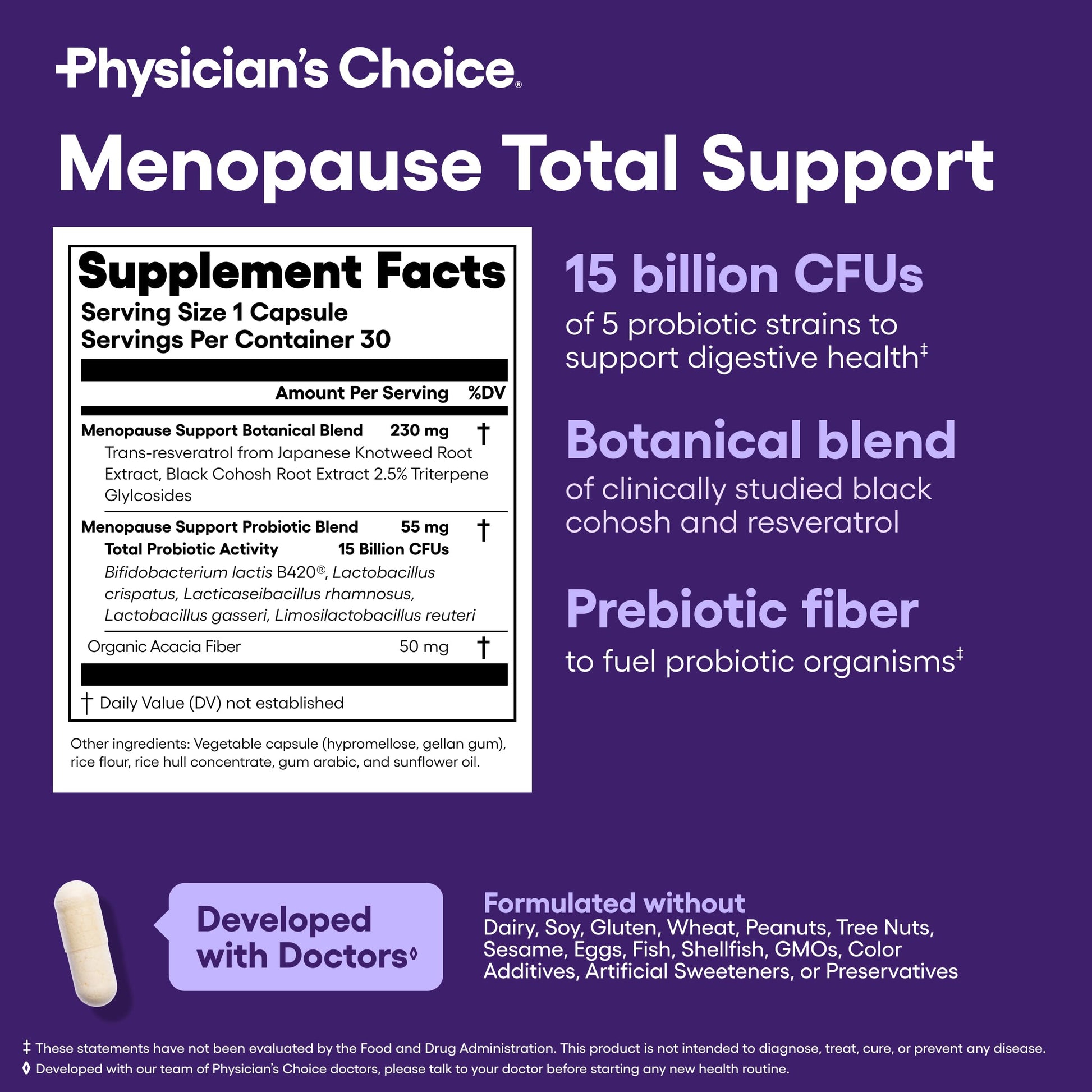 Physician's CHOICE Menopause Probiotic Supplement for Women - Supports Hormone Balance, Hot Flashes, Night Sweats, Weight Management, Bloating & Gut Health - with Black Cohosh, Resveratrol+ - 30ct Physician's CHOICE uk supplements