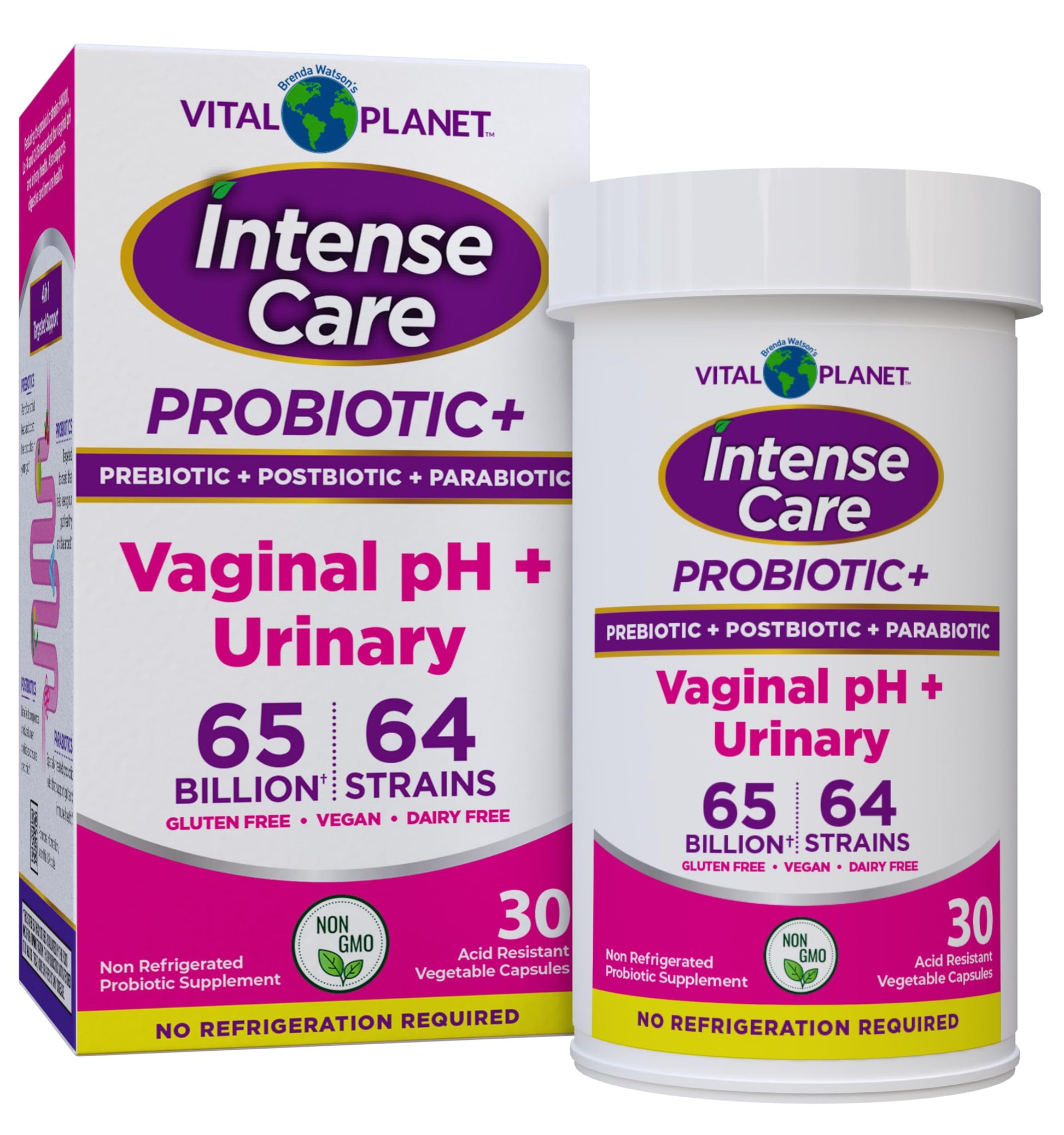 Vital Planet - Intense Care Vaginal pH & Urinary Probiotics for Women Plus Organic Prebiotics, Postbiotics, and Parabiotics, 65 Billion CFU and 64 Strains, Immune and Digestive Health 30 ct Vital Planet uk supplements