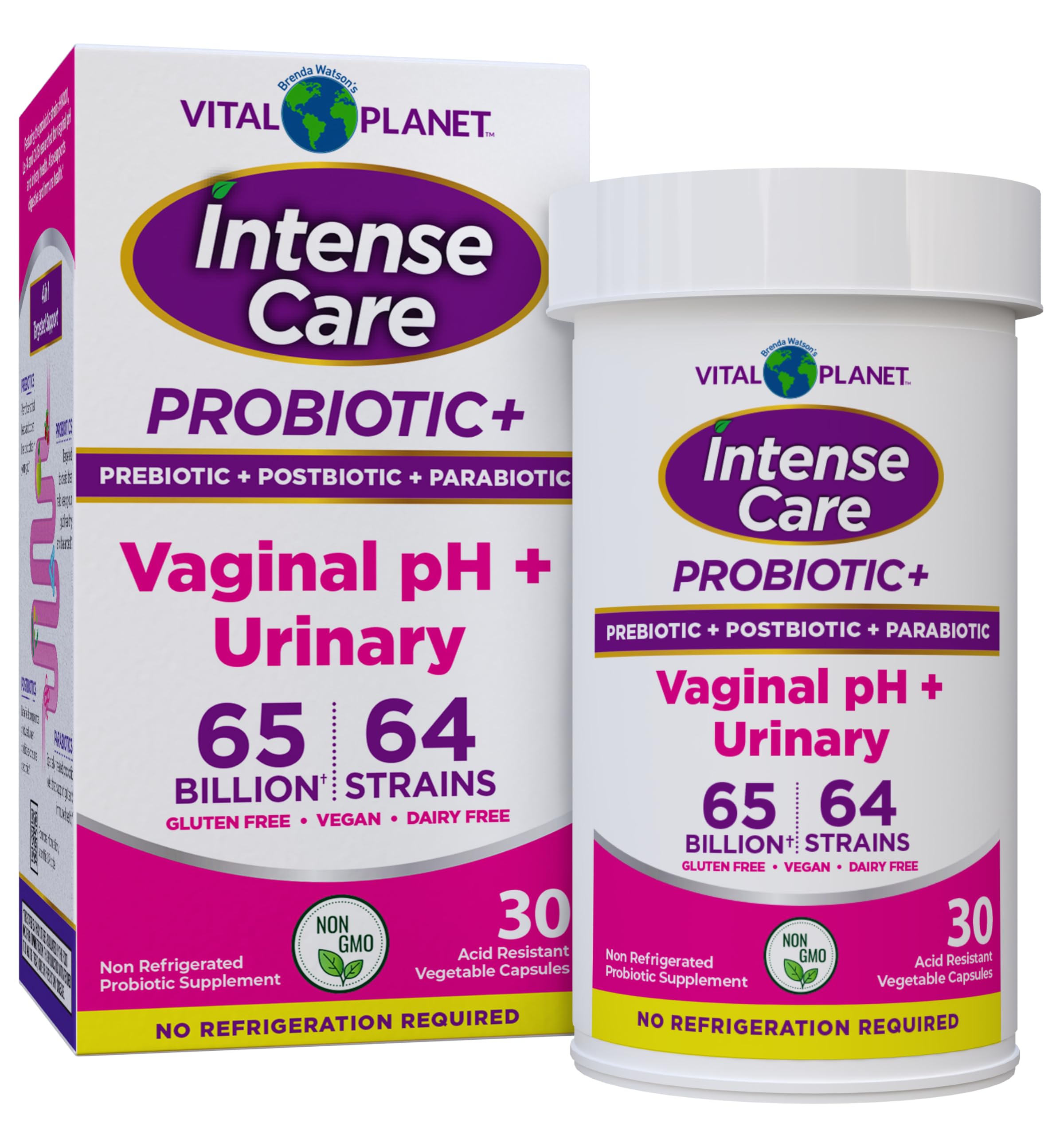 Vital Planet - Intense Care Vaginal pH & Urinary Probiotics for Women Plus Organic Prebiotics, Postbiotics, and Parabiotics, 65 Billion CFU and 64 Strains, Immune and Digestive Health 30 ct Vital Planet uk supplements