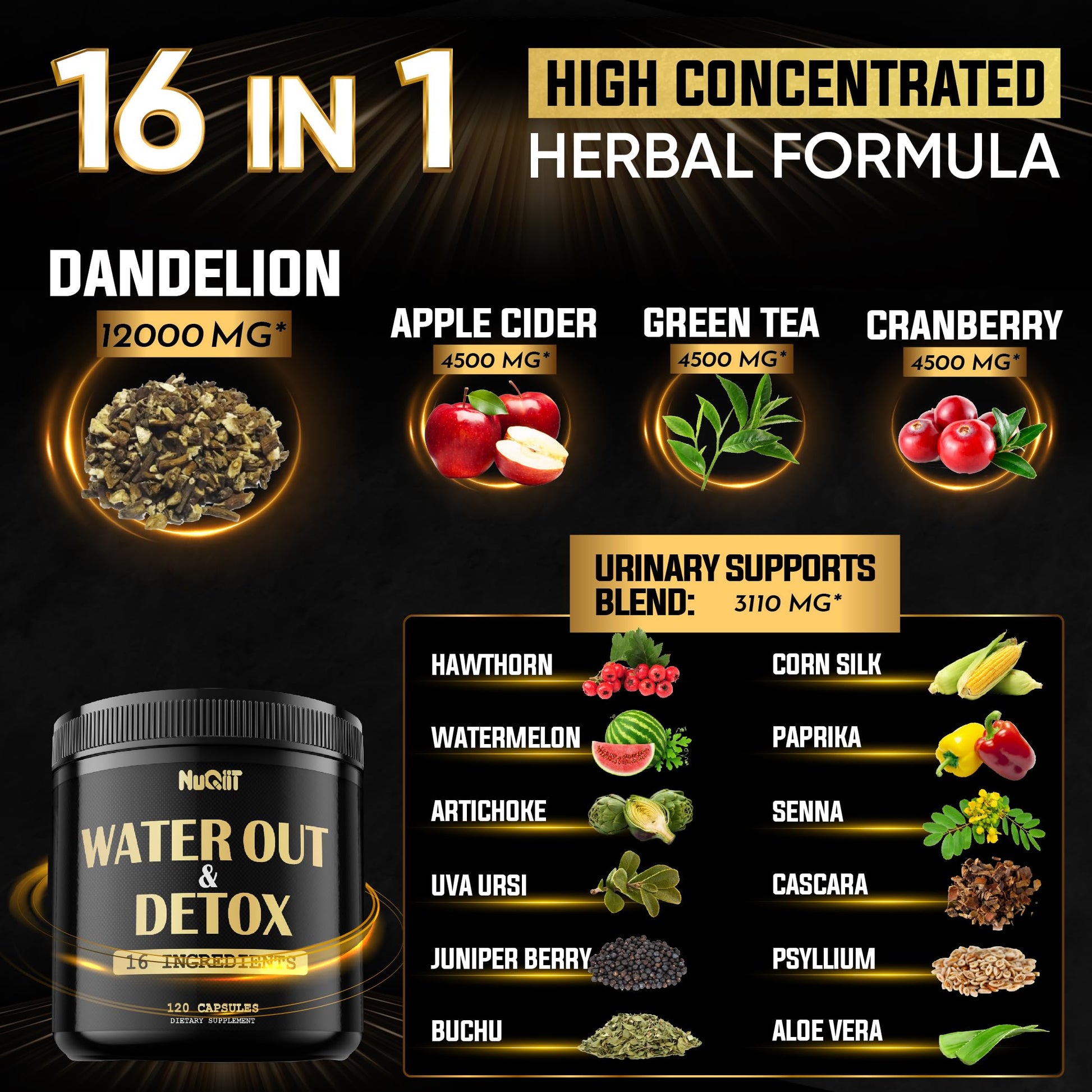 Nuqiit Water Out Supplement with Dandelion Root 12000mg Apple Cider Vinegar 4500mg & More Nuqiit uk supplements