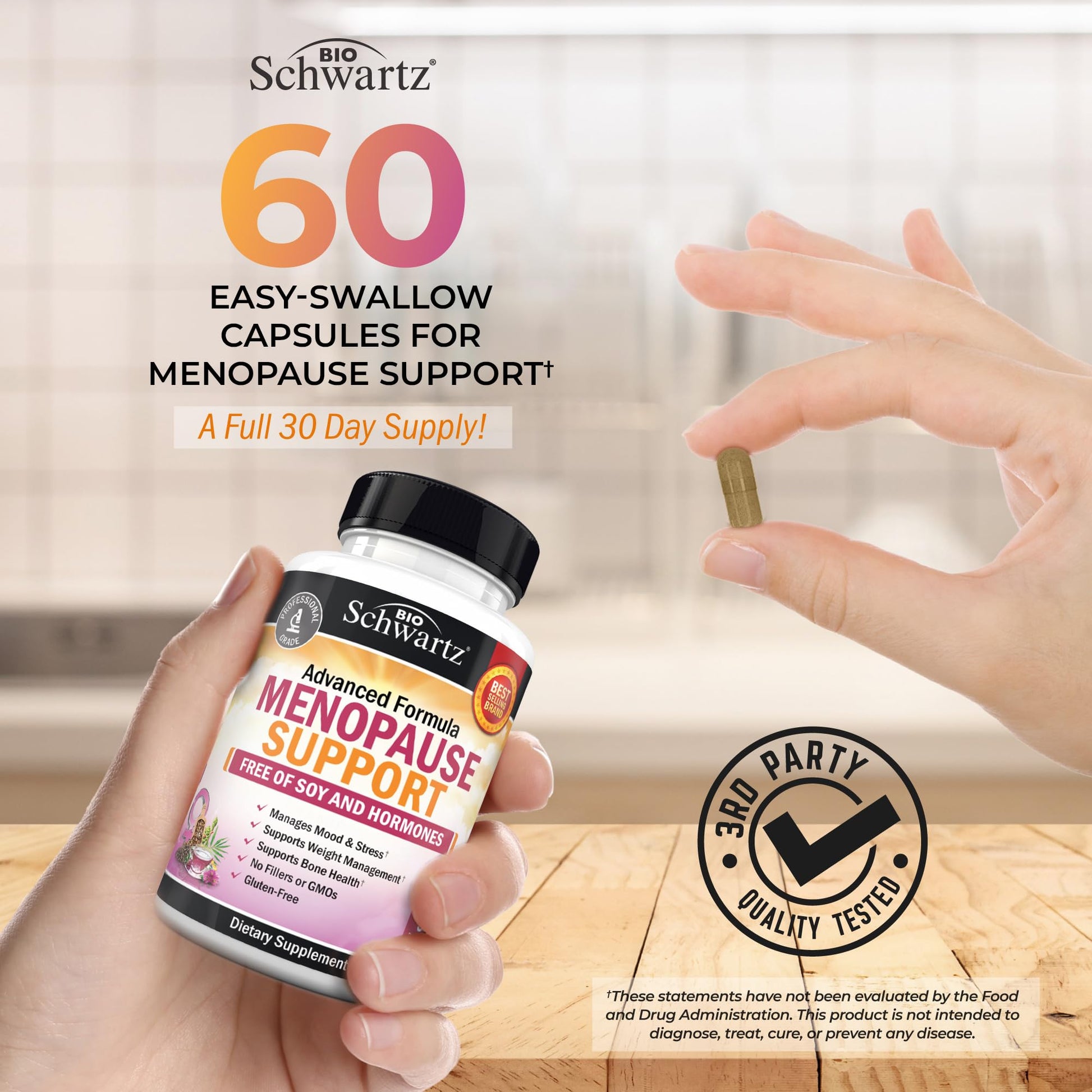 Herbal Menopause Support for Women - Supports Healthy Mood and Balance with Milk Thistle Chasteberry Black Cohosh Red Clover Turmeric Ginger - Menopause Supplements for Women - 60 Veggie Capsules BioSchwartz uk supplements