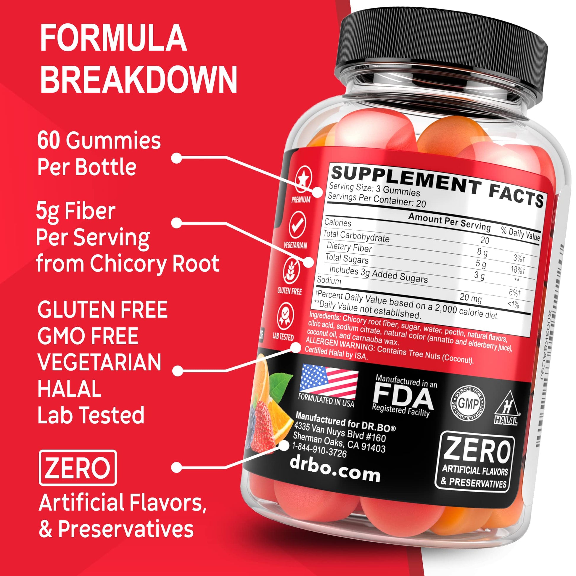 Fiber Gummies for Adults & Kids - Tasty Gummy Prebiotic Fiber Supplement for Max Digest DR. BO uk supplements