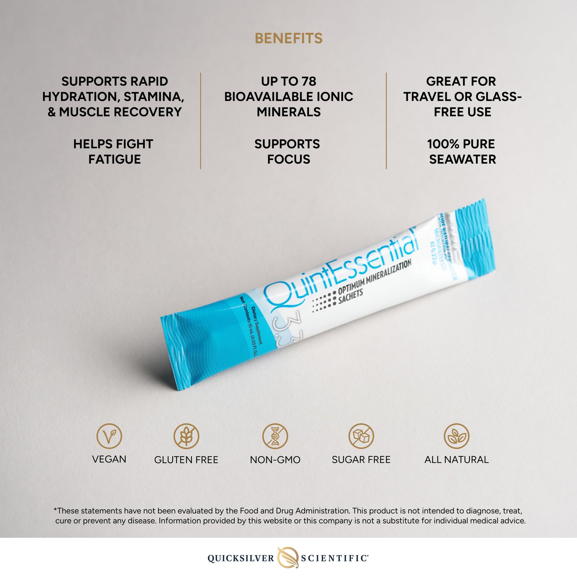 Quicksilver Scientific Quintessential 3.3 Sachets - Hypertonic Solution - Filtered Sea Water Hydration Packets - Liquid Minerals for Muscle Recovery, Stamina + Mineral Replenishment (30 Count) Quicksilver Scientific uk supplements