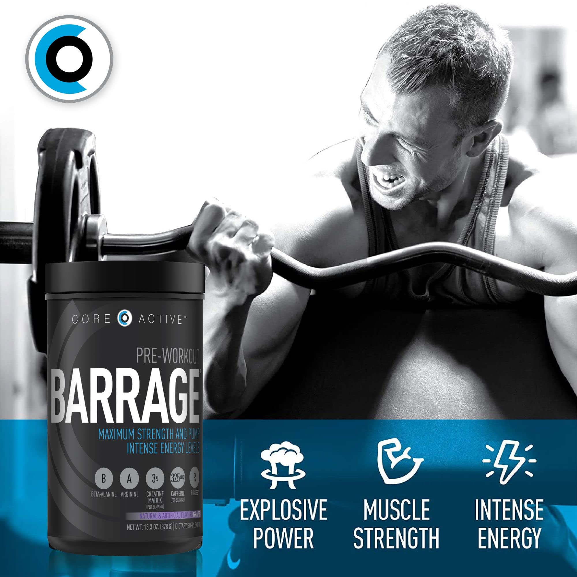 (CORE)ACTIVE Barrage Pre Workout Powder - Preworkout for Women & Men, Creatine (CORE)ACTIVE uk supplements