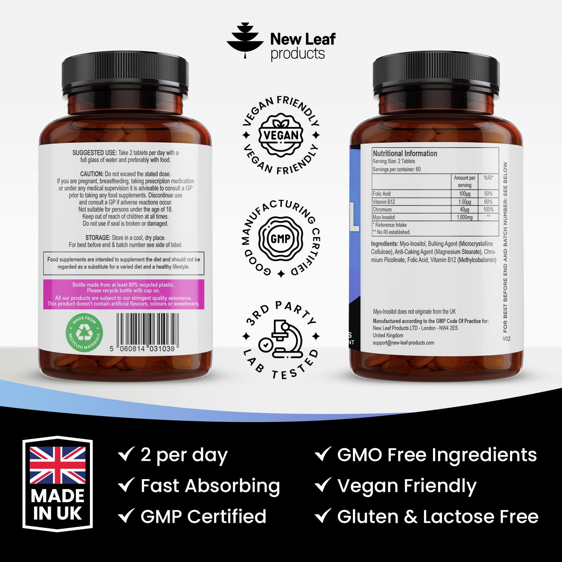 Myo-Inositol PCOS Supplement - Myo Inositol Tablets PCOS Supplement Enriched NEW LEAF PRODUCTS uk supplements