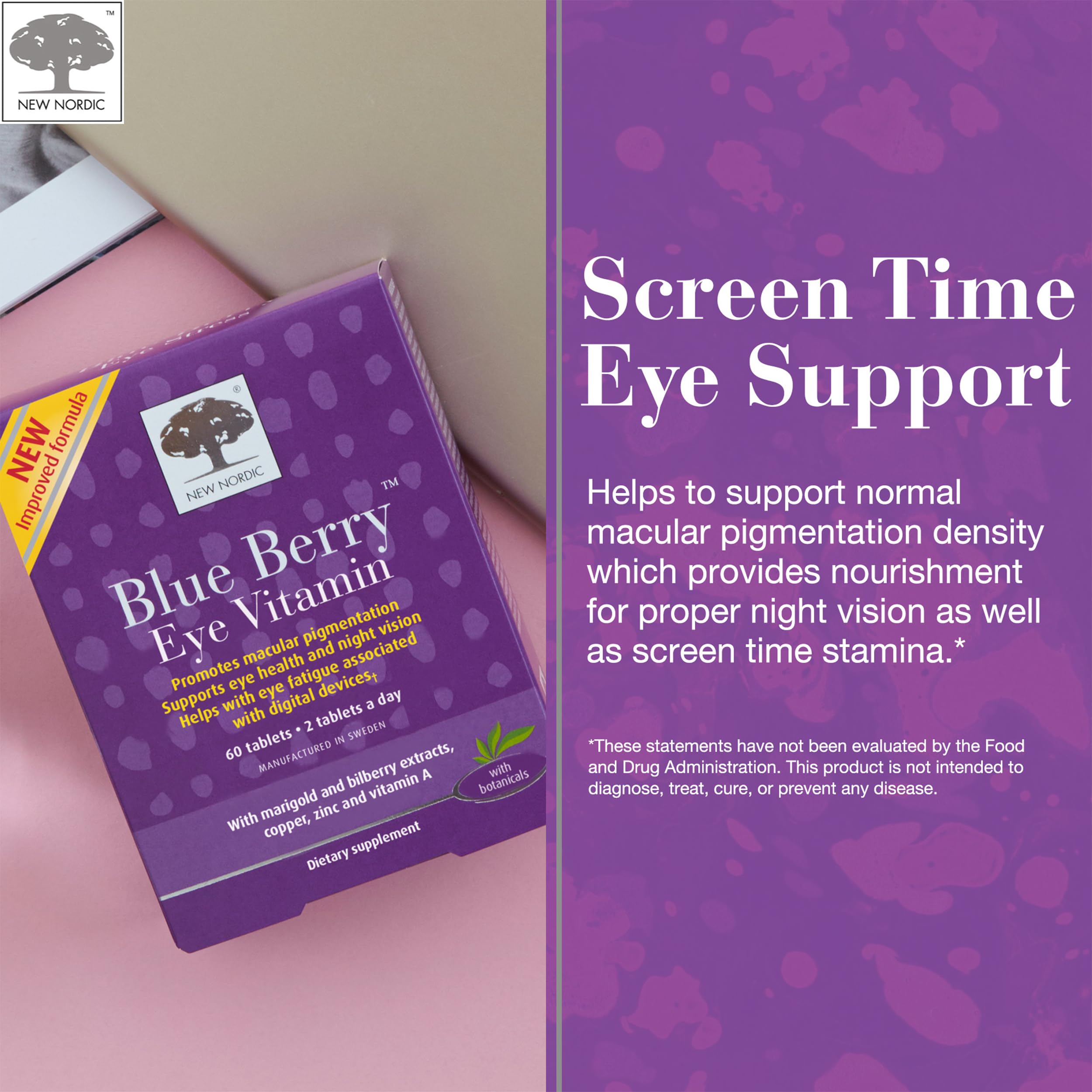NEW NORDIC Hair & Eye Support Tablets Bundle, Hair GRO Natural Hair Growth and Blue Berry Eye Vitamin Supplements NEW NORDIC uk supplements