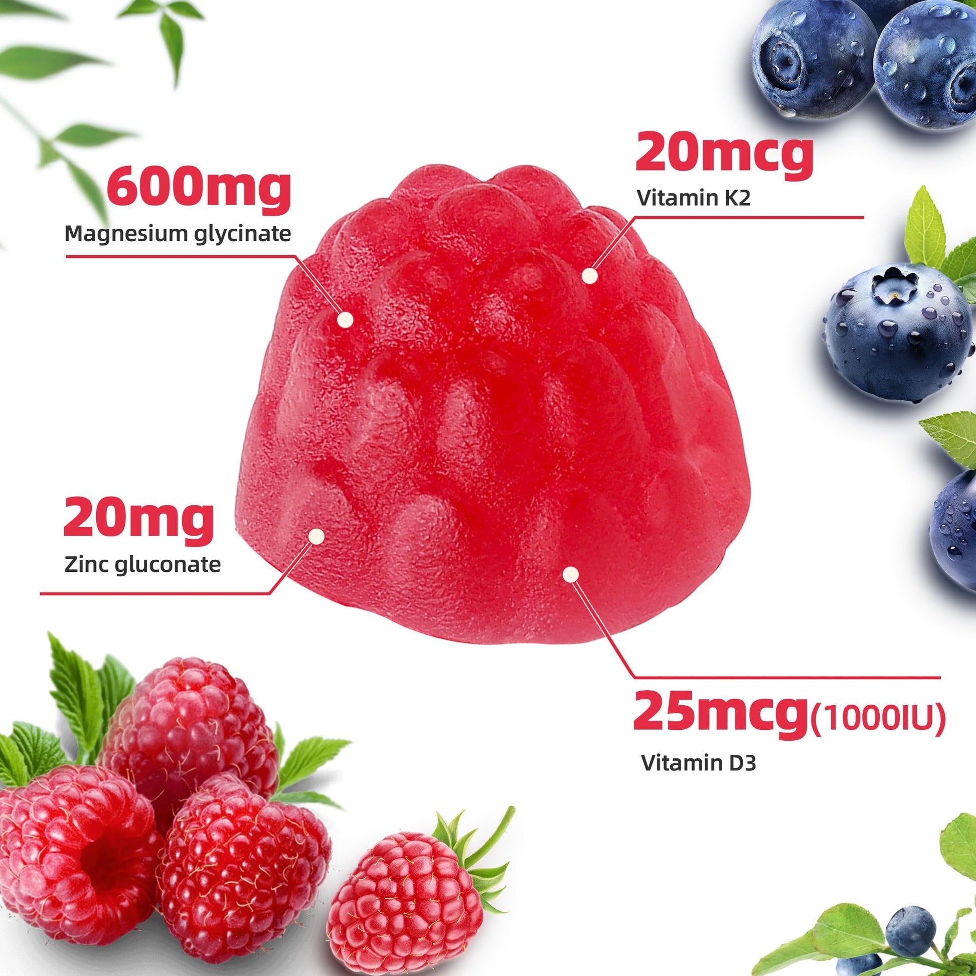 90 CT Magnesium Glycinate Gummies 600mg, Sugar Free Magnesium Gummies w/Zinc & Vitamin D3 & K2 - Magnesium Supplements for Sleep, Supports Bone Health, Nerve & Immune Function ProTKFU uk supplements