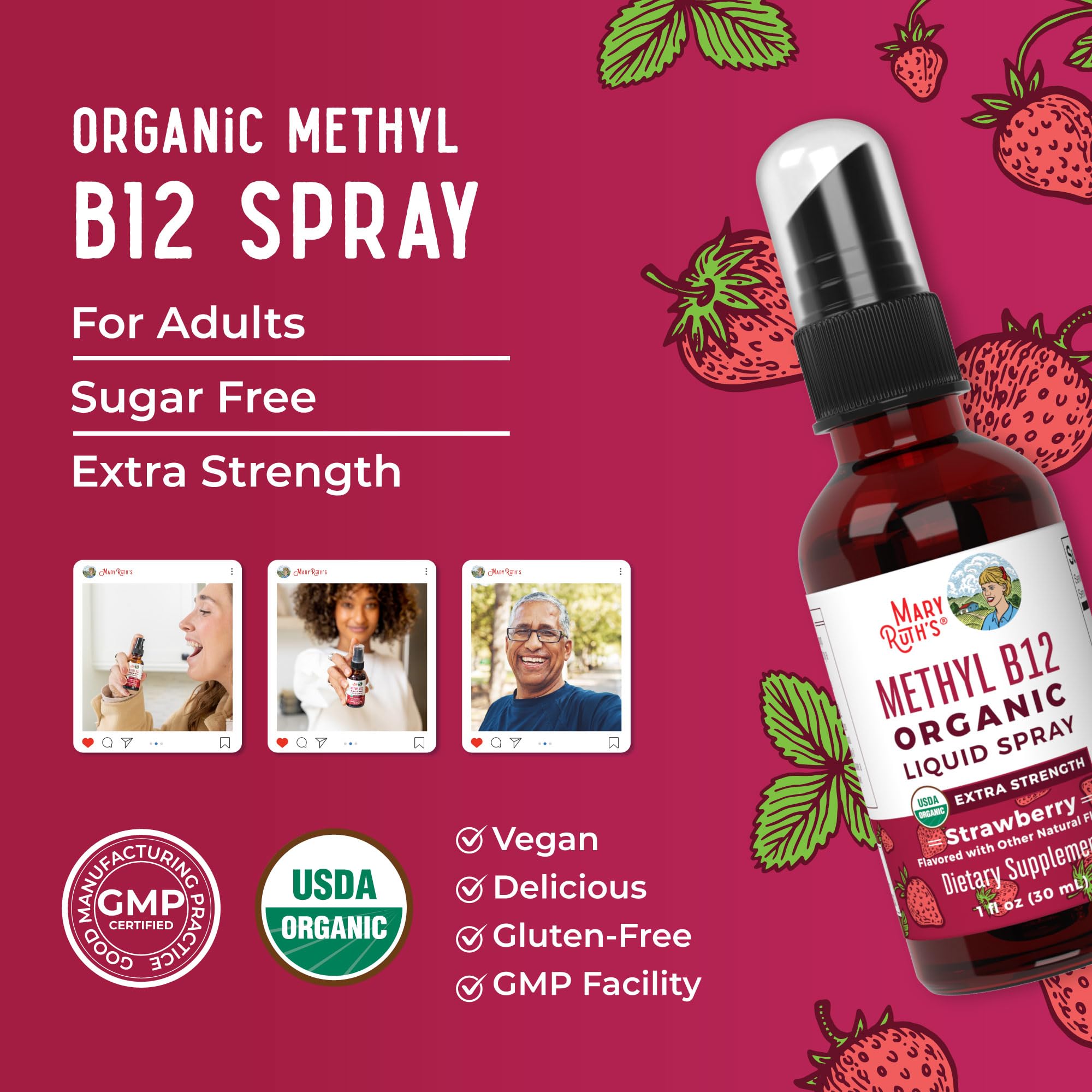 MaryRuth Organics Vitamin B12 Liquid Spray | Vegan, Non-GMO, Gluten-Free | USDA Organic Supplement | Energy & Nervous System Support | B12 Vitamins for Women & Men | 720 mcg | 1 Fl Oz MARYRUTH'S uk supplements