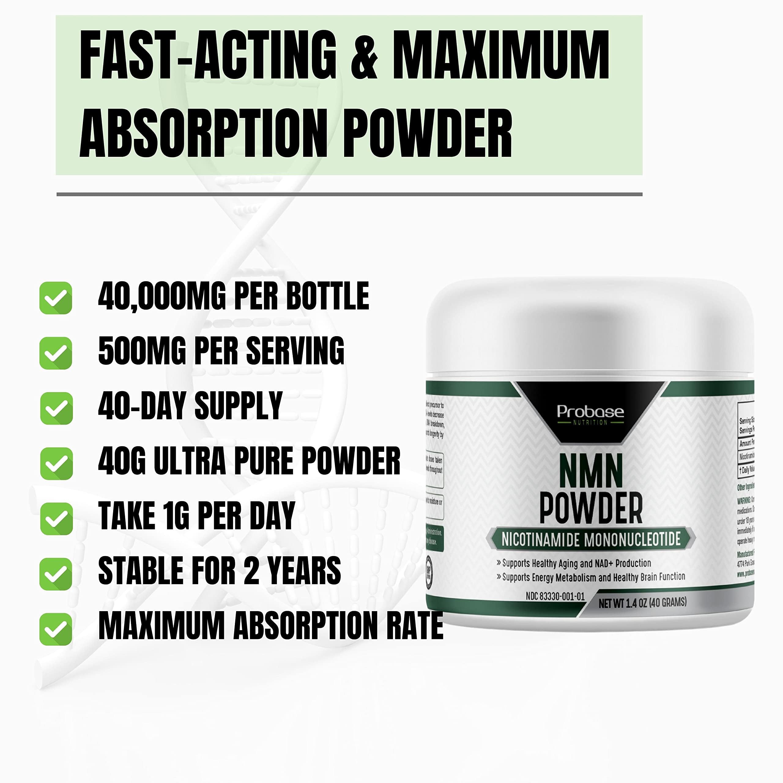 Probase Nutrition Longevity Pure NMN Powder 40 Grams - Ultra-Pure, Fully Stabilized, Pharmaceutical Grade NMN to Boost NAD+, Nicotinamide Mononucleotide Powder Supplement Probase Nutrition uk supplements
