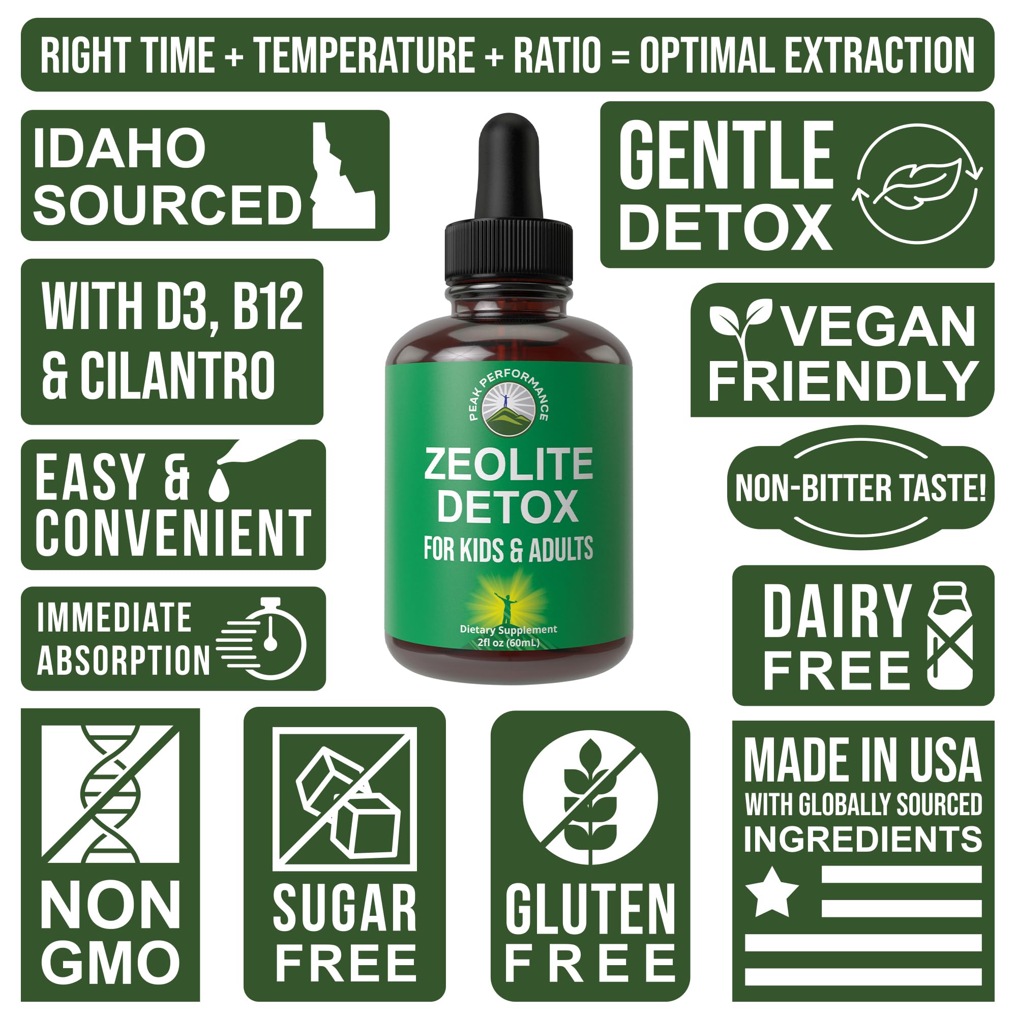 Zeolite Detox for Kids & Adults with Cilantro. Volcanic Mineral from Idaho USA. Zeolite Clinoptilolite Liquid Drops Gentle Cleanse Supplement with Vitamins B12 & D. Support Focus, Energy, Gut, Speech Peak Performance uk supplements