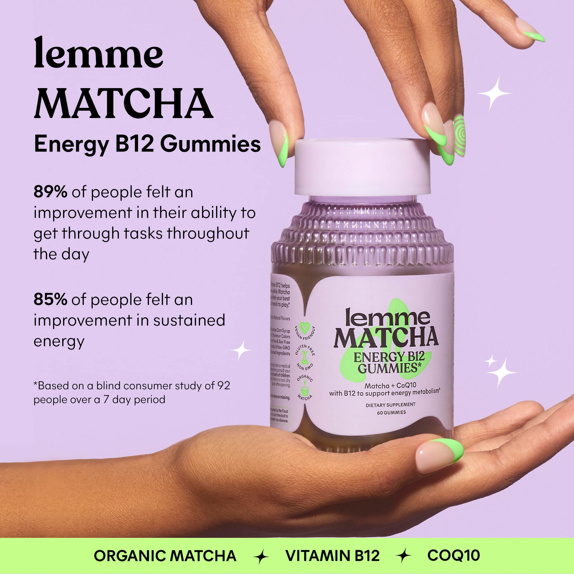 Lemme Matcha Superfood Energy Gummies with Organic Matcha Green Tea, Vitamin B12 Lemme uk supplements
