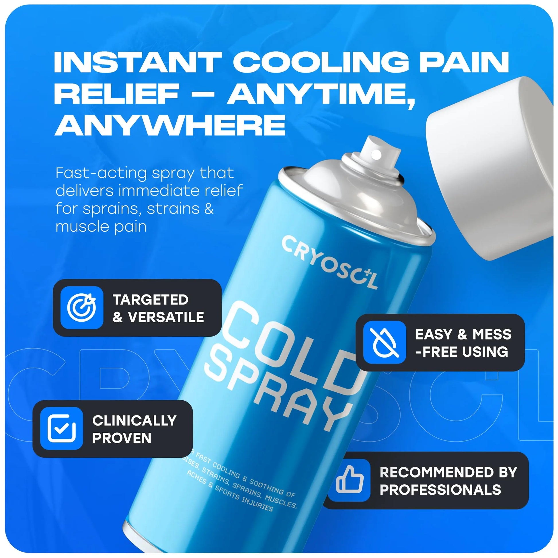 CRYOSOL Freeze Spray for Rapid Relief Anywhere - Pain Relief Spray for Sprains, Strains, Bruises, Aches and Sports Injuries - Cryotherapy for Instant Cooling Relief - 200ml / 6.76 fl oz Venture Healthcare uk supplements