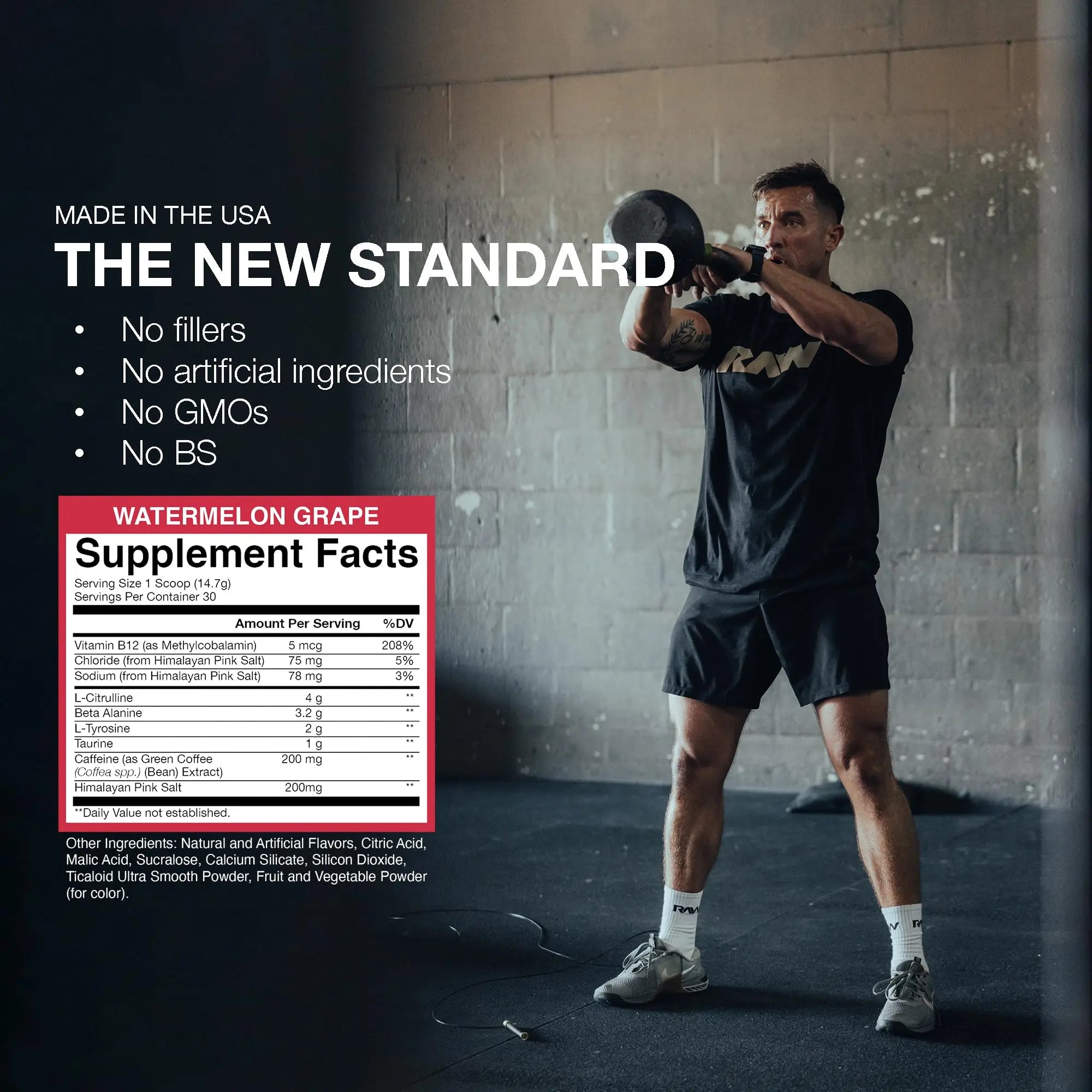 RAW Essential Pre-Workout Powder (Watermelon Grape) - Chris Bumstead Sports Nutrition Supplement for Men & Women - Preworkout Energy Powder with Caffeine, L-Citrulline, RAW uk supplements