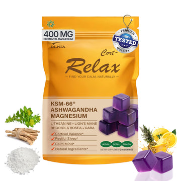 DLNIA Magnesium Glycinate Stress & Cortisol Support Gummies | Calm Focus by Day, Deep Sleep by Night | 17-in-1 with KSM-66® Ashwagandha, L-Theanine & Lion’s Mane DLNIA uk supplements