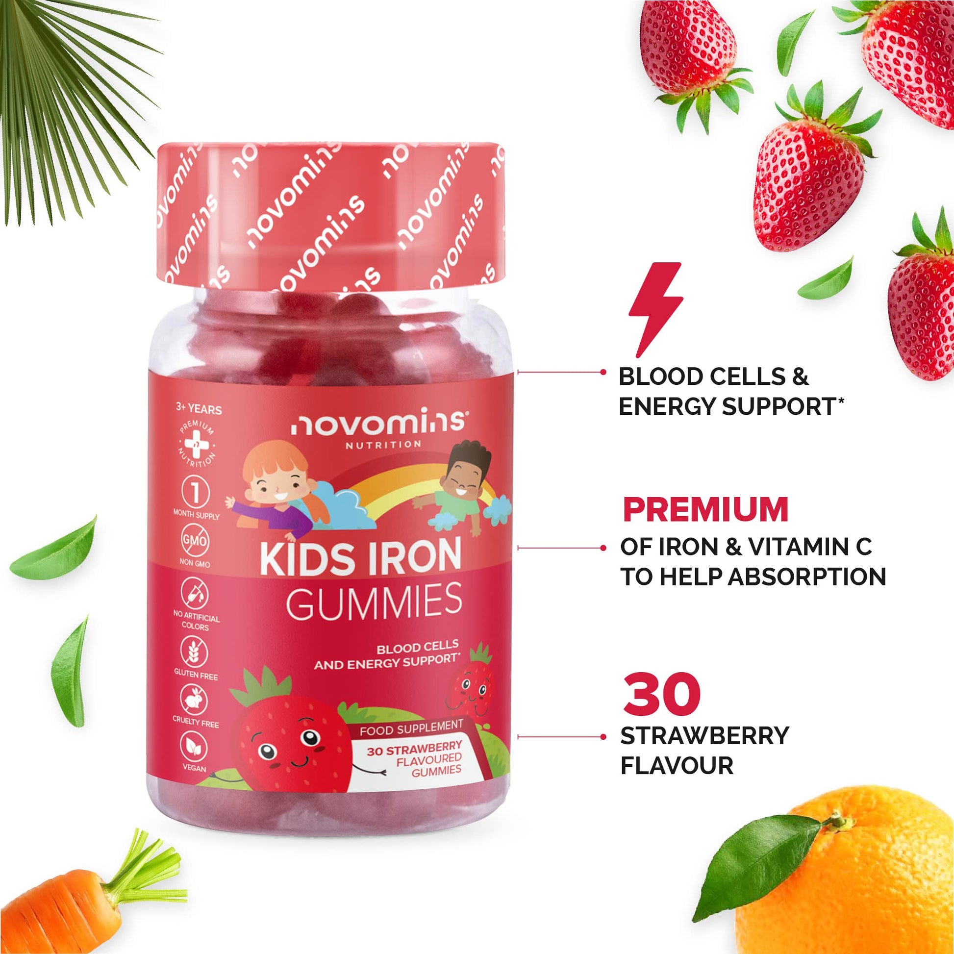 Kids Iron Gummies – Iron Supplement for Kids – Energy & Immune System – Vegan novomins uk supplements