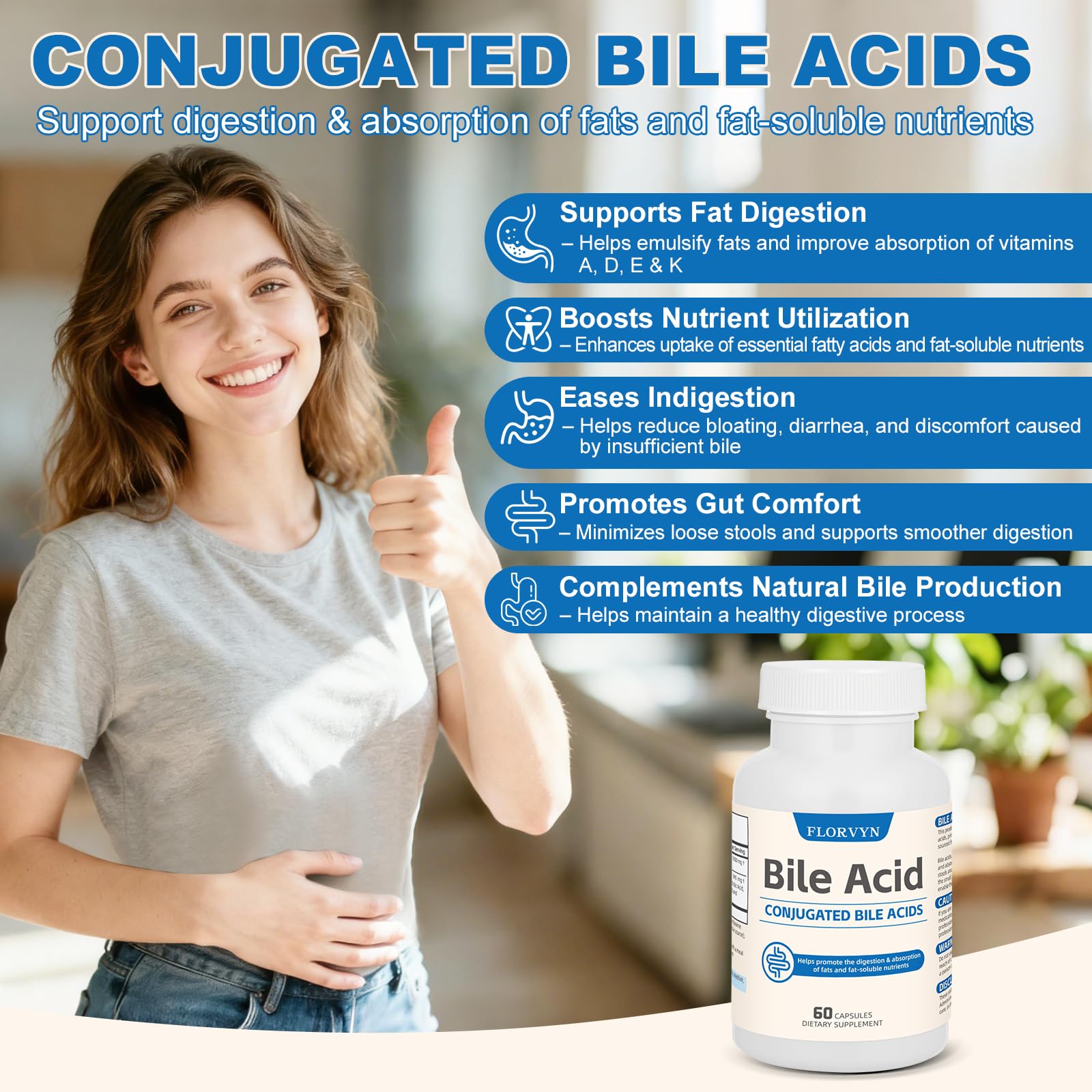 Florvyn Conjugated Bile Acid Supplement 1000mg – Supports Fat Digestion & Absorption of Fats & Fat-Soluble Nutrients, Gut Comfort & Nutrient Utilization, 60 Capsules, 30 Day Supply Florvyn uk supplements