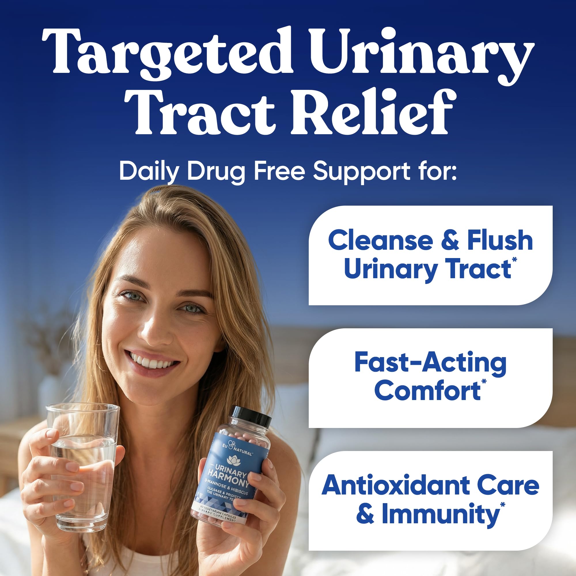 Eu Natural Urinary Harmony D-Mannose Supplement - Urinary Tract Health for Women - Fast-Acting Urinary Cleanse & Flush with Clinical-Strength D-Mannose & Hibiscus - 180 Capsules Eu Natural uk supplements