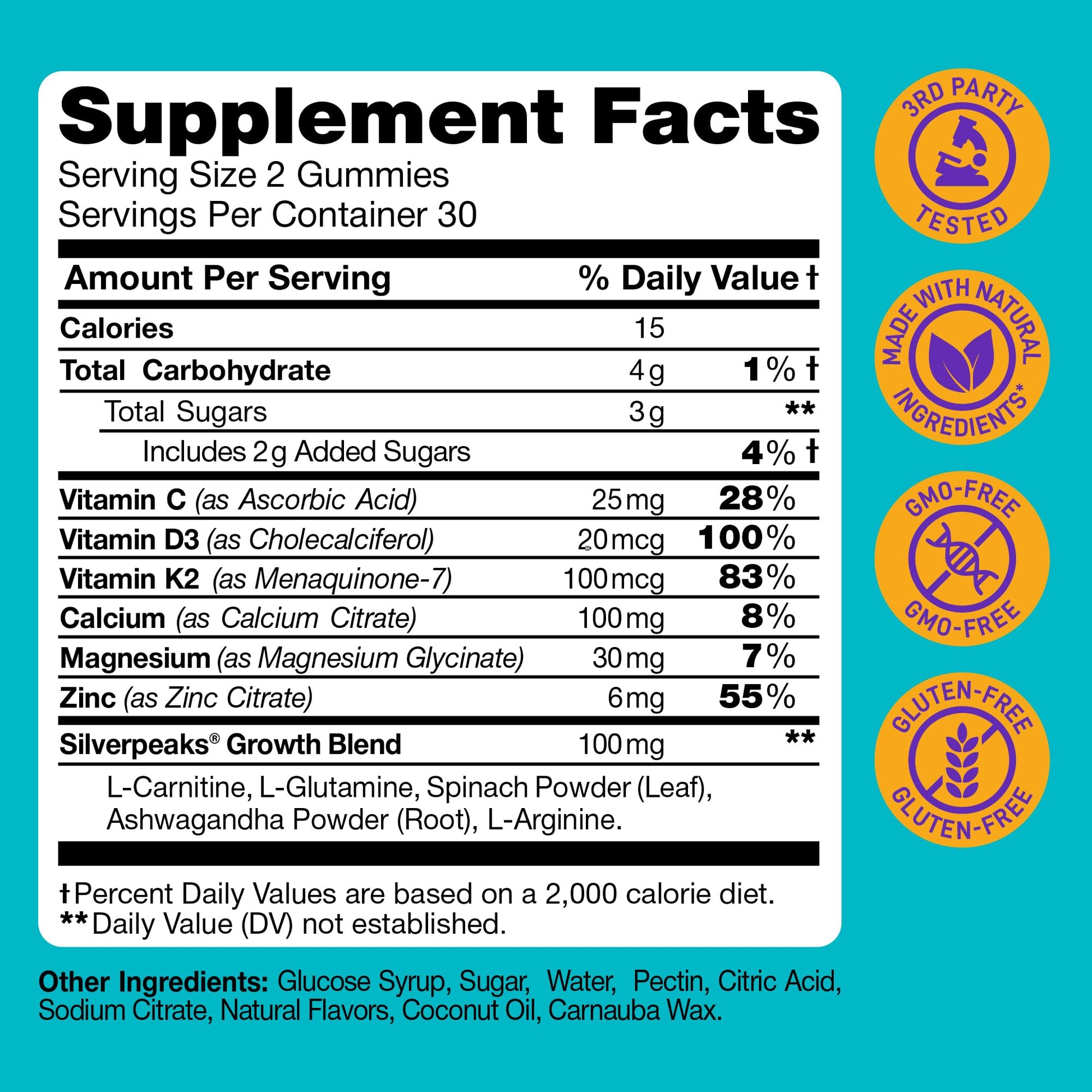 Height Growth Gummies for Kids - Growth Vitamins for Teens, Height Increase Multivitamin for Boys & Girls with Calcium Vitamin D C K2 Magnesium Zinc, Natural Height Growth Maximizer Supplement, 60 PCS SILVERPEAKS uk supplements