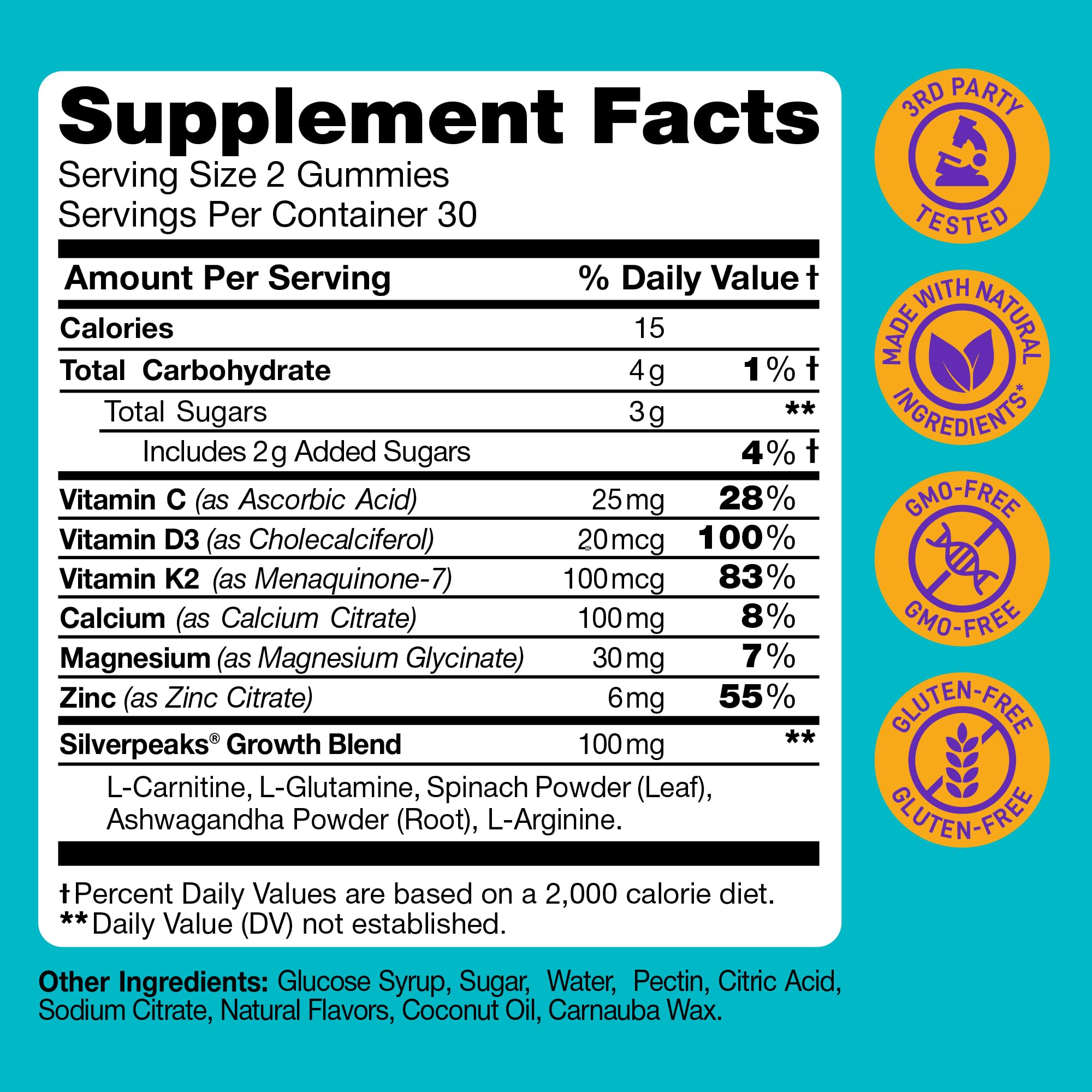 Height Growth Gummies for Kids - Growth Vitamins for Teens, Height Increase Multivitamin for Boys & Girls with Calcium Vitamin D C K2 Magnesium Zinc, Natural Height Growth Maximizer Supplement, 60 PCS SILVERPEAKS uk supplements