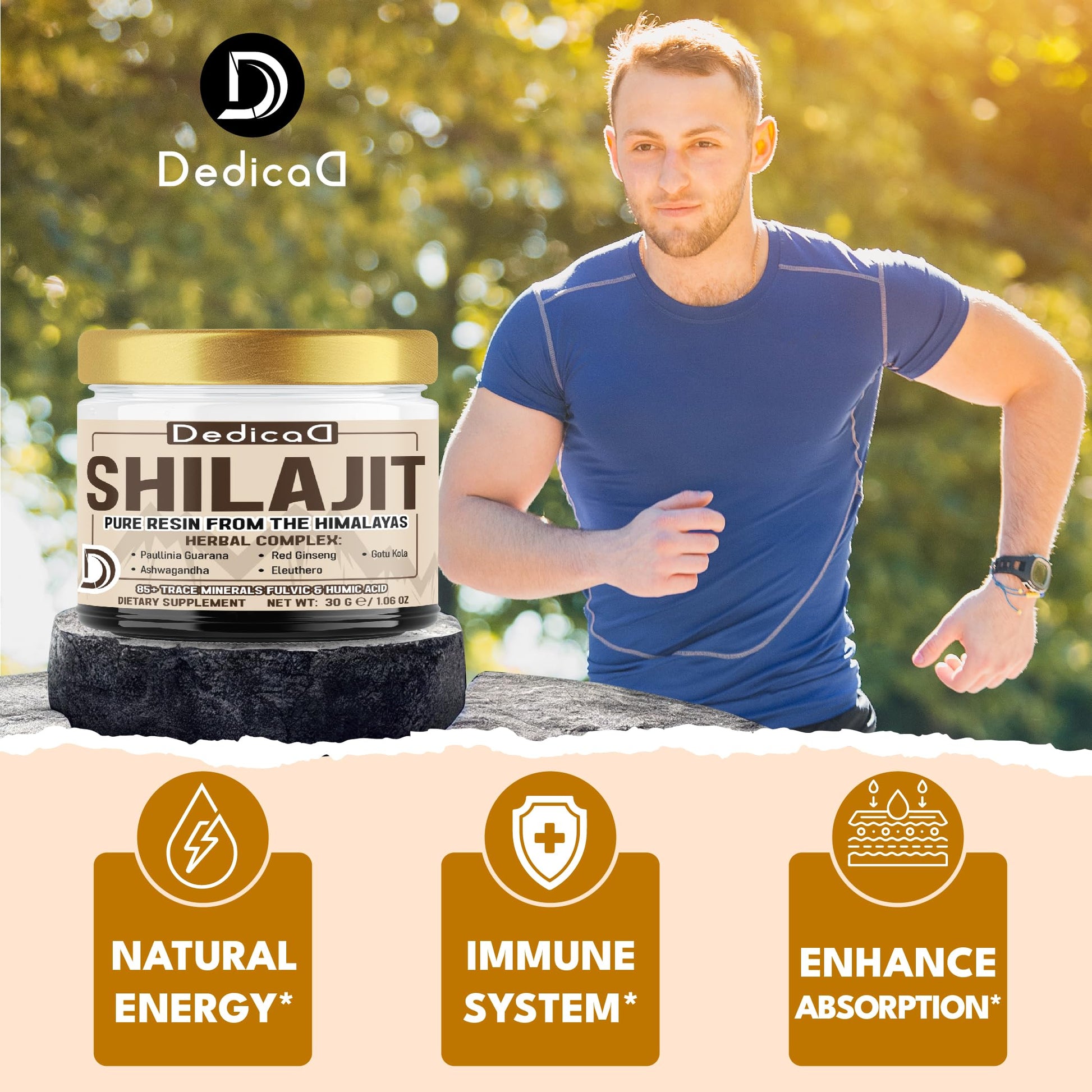 DEDICAD 30g Shilajit Resin with Herbal Complex - Paullinia Guarana, Gotu Kola Leaf & More - Shilajit Pure Himalayan Organic for Immune System, Energy Production, Brain Health & Stamina DEDICAD uk supplements