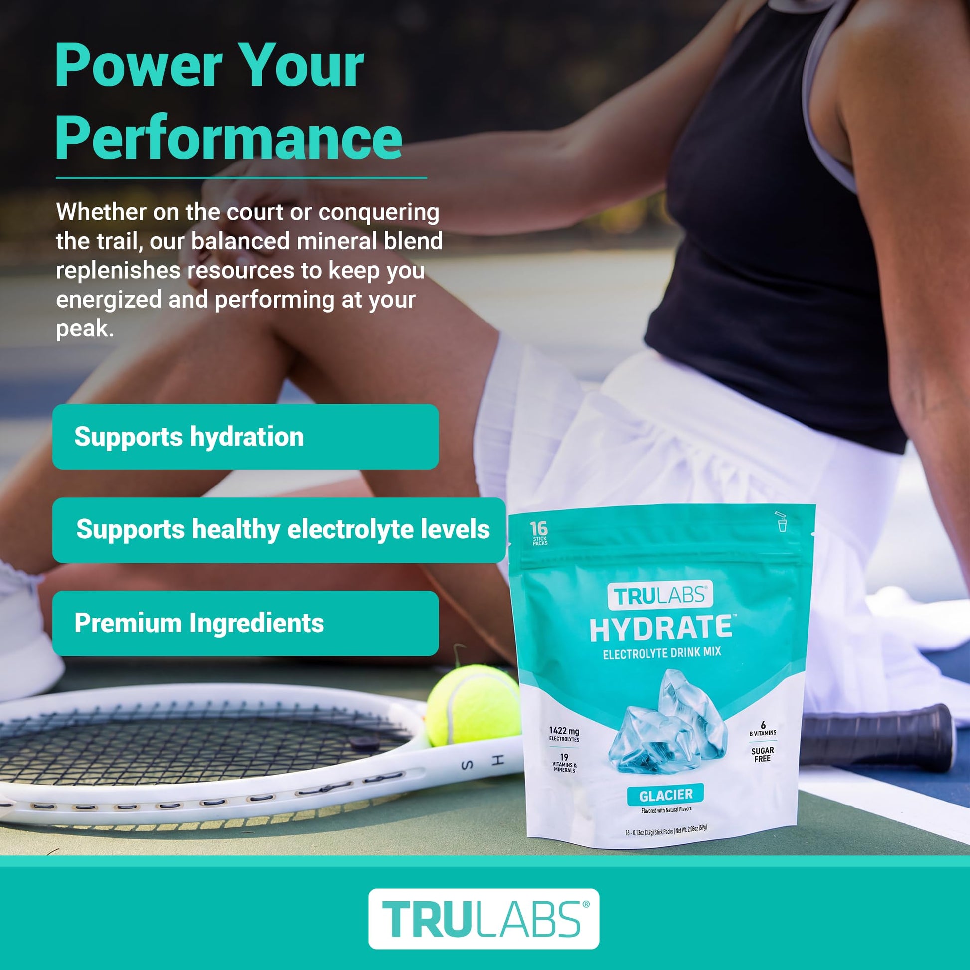 TRULABS Hydrate Electrolyte Drink Mix – Glacier Flavor, Sugar-Free Hydration Packets with 1422 mg Electrolytes & 19 Vitamins & Minerals, Monk Fruit Sweetened, On-the-Go Sticks (16 Count) TRULABS uk supplements