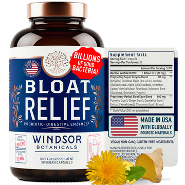 Bloat Relief Probiotic and Digestive Enzymes - Anti Bloating Turmeric, Fennel, Bromelain IBS Supplement - Detox Debloat Capsules Gas - Bloating Relief for Women and Men - 30 Gut Health Pills WINDSOR BOTANICALS uk supplements