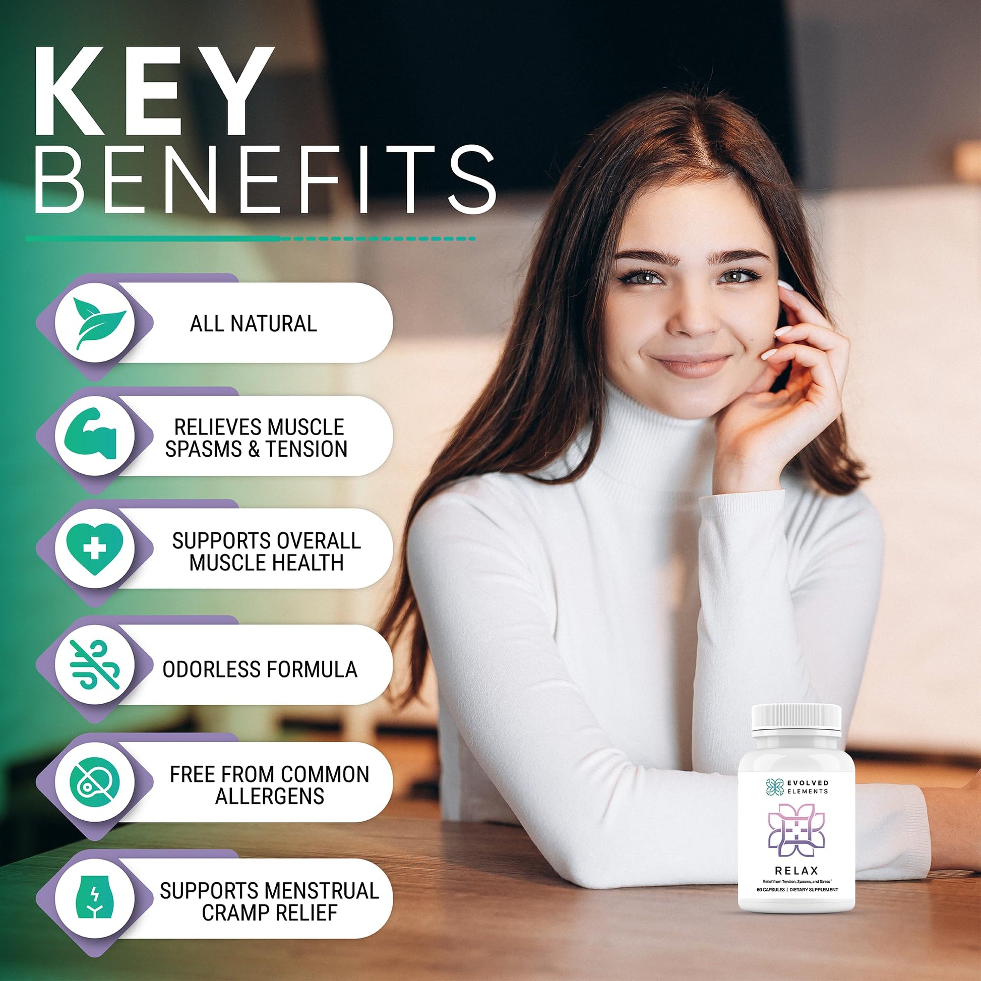 Evolved Elements All-Natural Muscle Relaxer | 60 Capsules | Spasm Relief with Magnesium, Passion Flower, and Valerian Root | Relieves Muscle Spasms, Tension, and Promotes Calmness Evolved Elements uk supplements