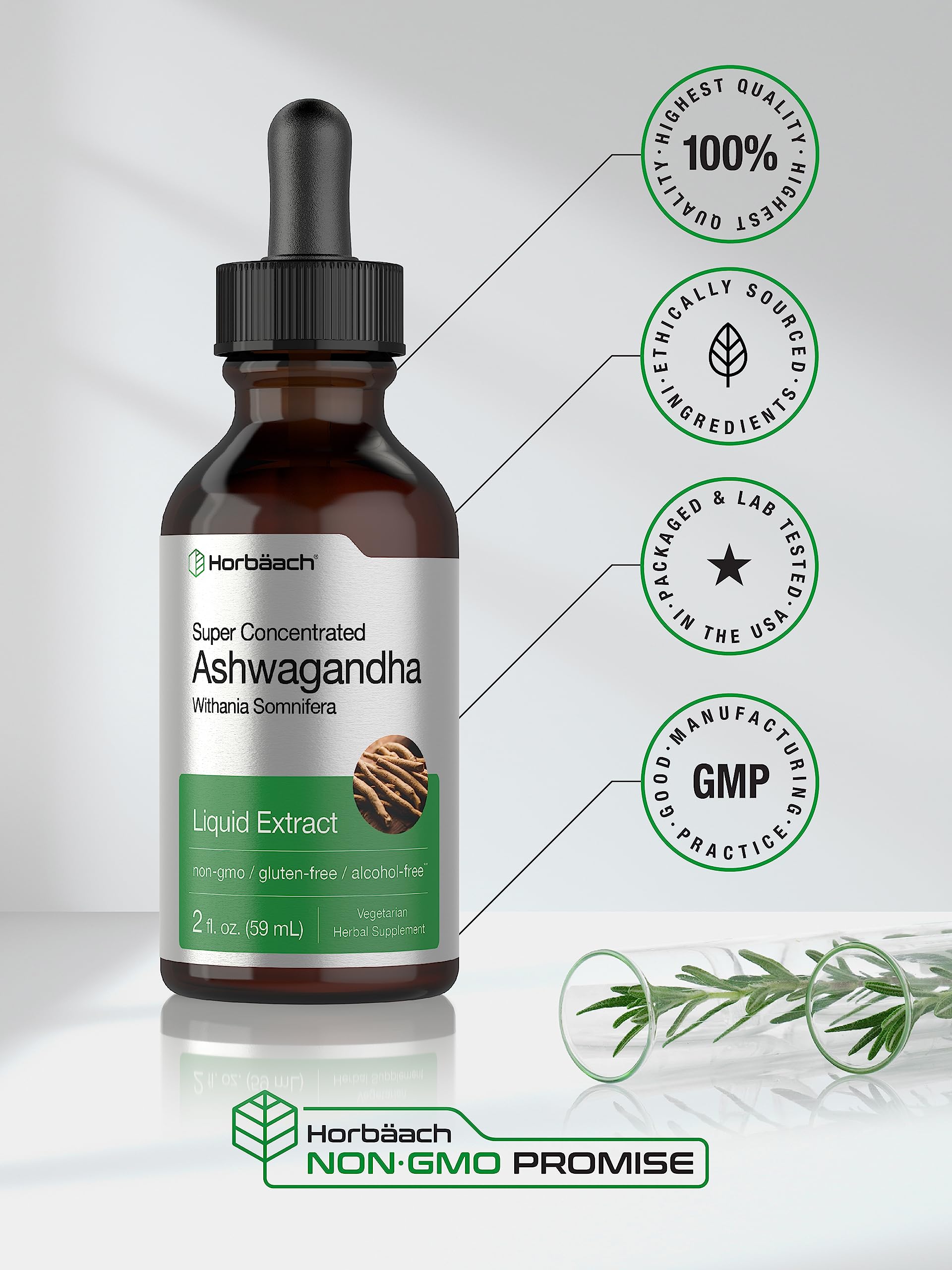 Ashwagandha Root Liquid Extract | 2 fl oz | Alcohol Free Tincture | Vegetarian, Non-GMO, Gluten Free Supplement | by Horbaach Horbäach uk supplements