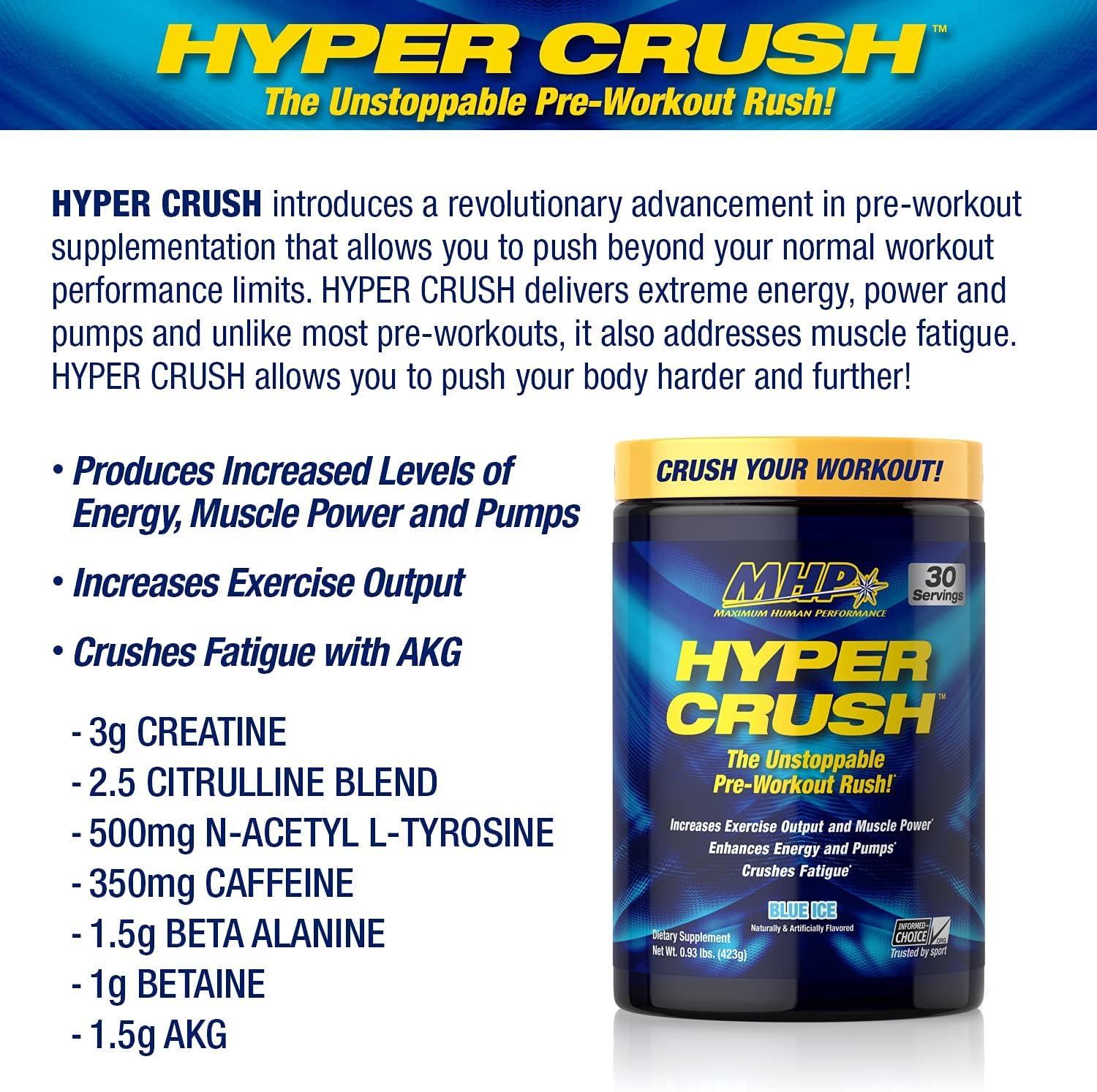 Maximum Human Performance MHP HYPER CRUSH Pre Workout energy drink creatine Maximum Human Performance uk supplements