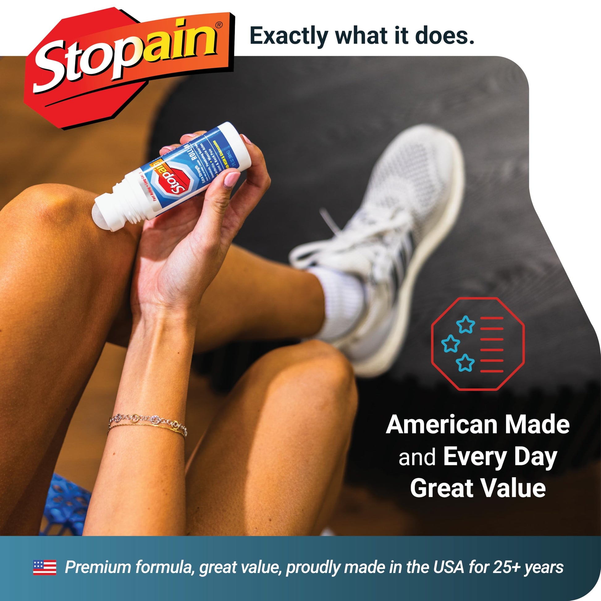 Stopain Pain Relief Roll On Gel 3oz, USA Made, Max Strength Fast Acting with MSM, Glucosamine, Menthol for Arthritis, Lower Back, Knee, Neck, HSA FSA Approved OTC Topical Analgesic Products Stopain uk supplements